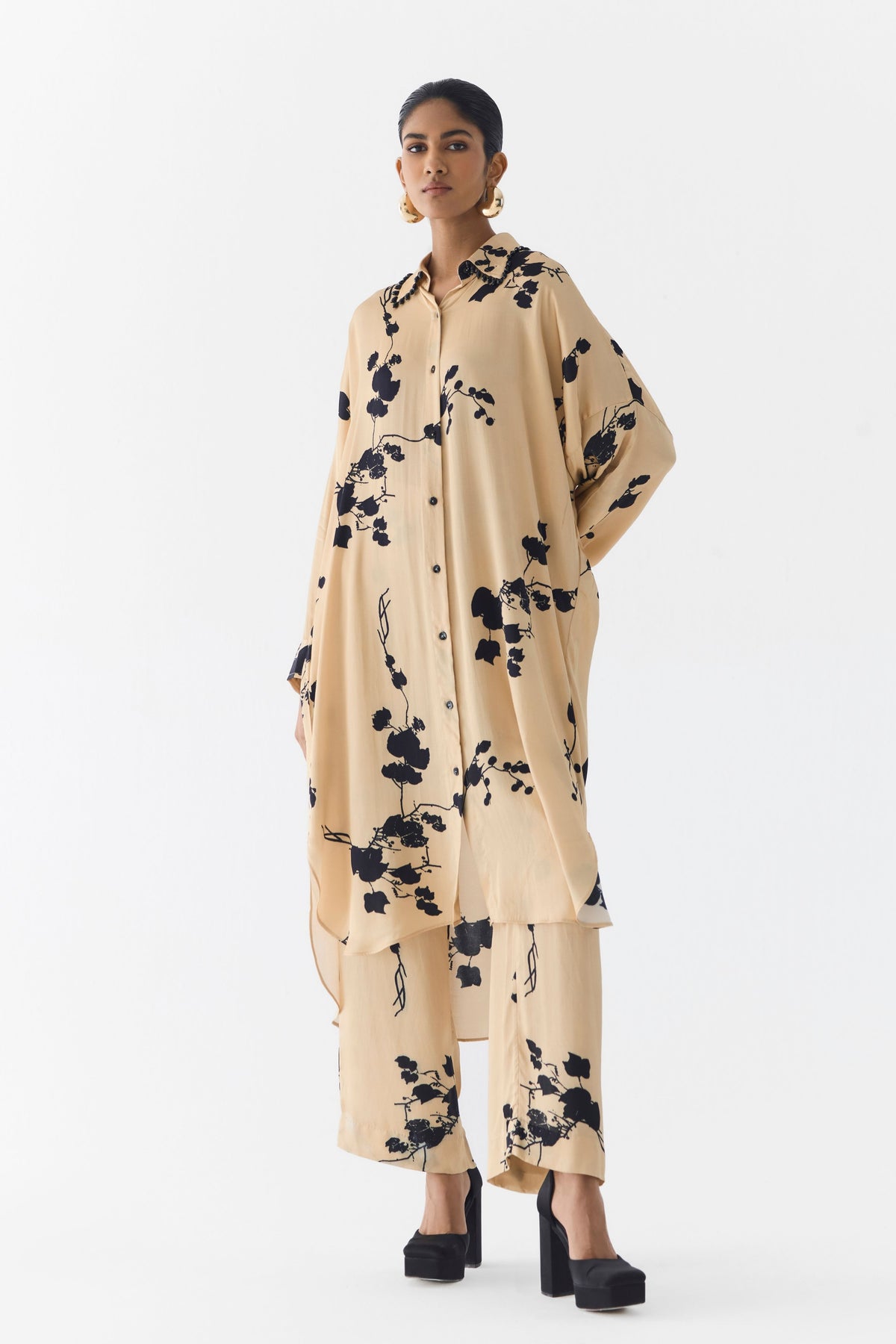 Cream Sakura  Kurta Shirt & Pants