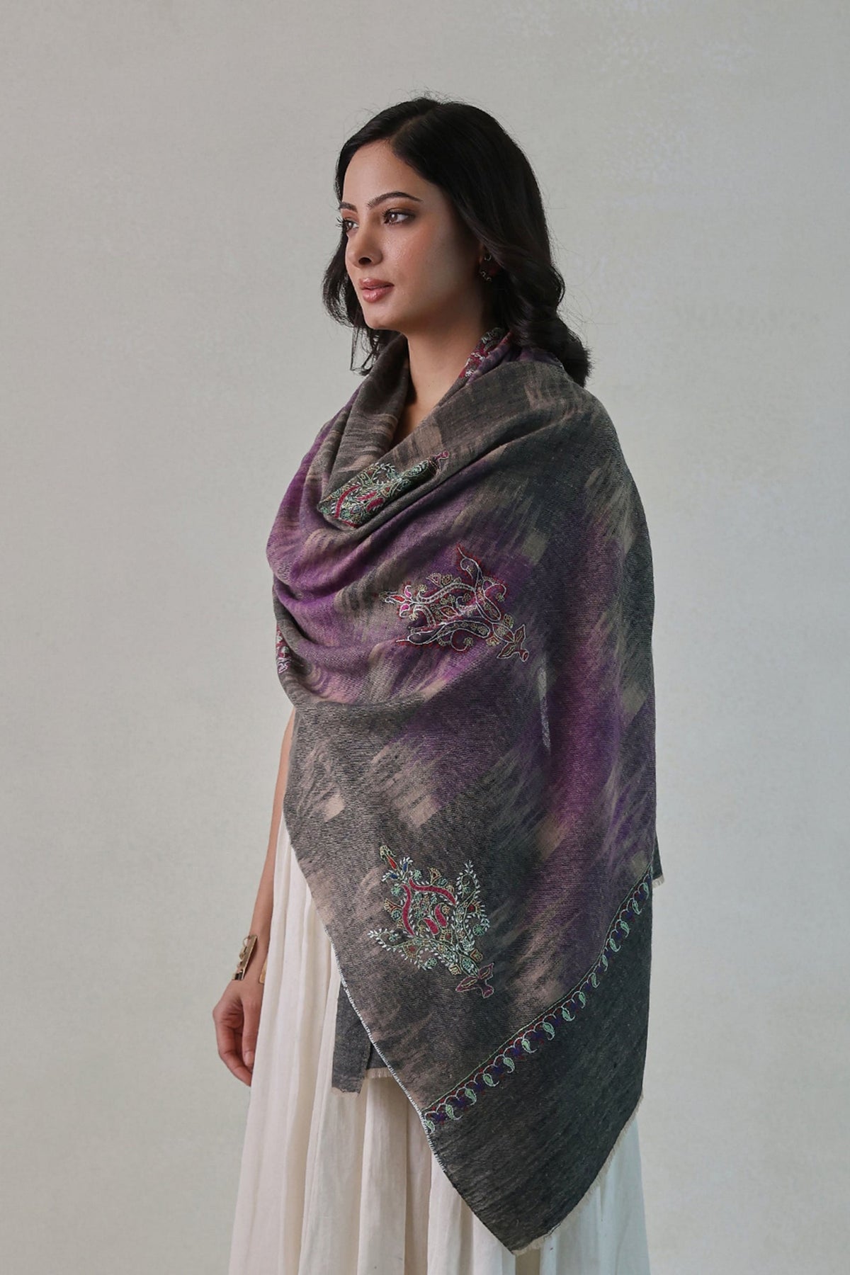 Grey and Violet Pashmina Stole