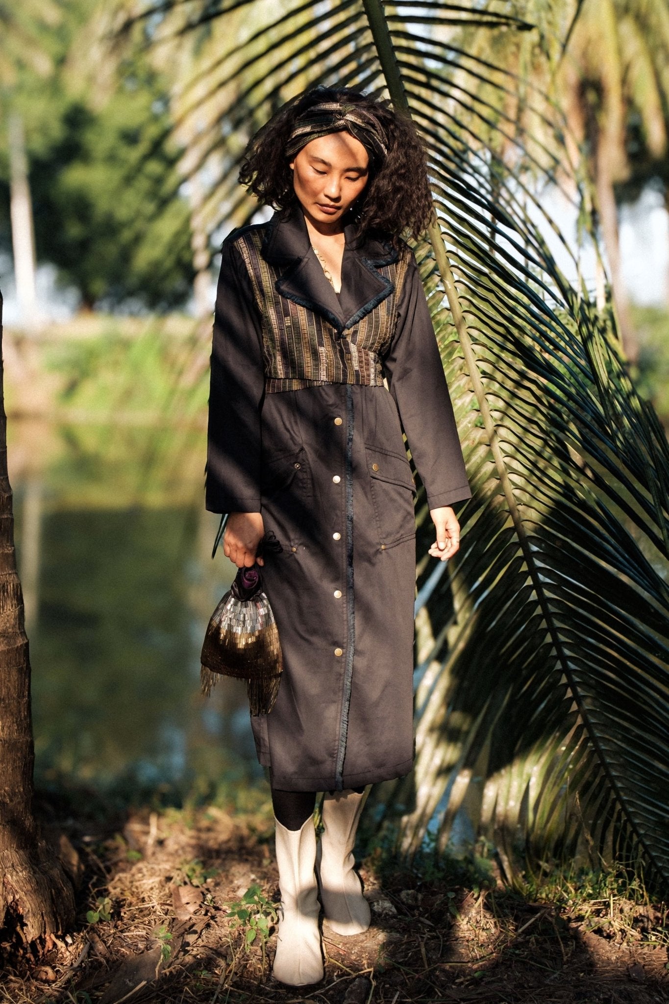 Upcycled Copenhagen Black Green Trench - The Terra Tribe - Elahe