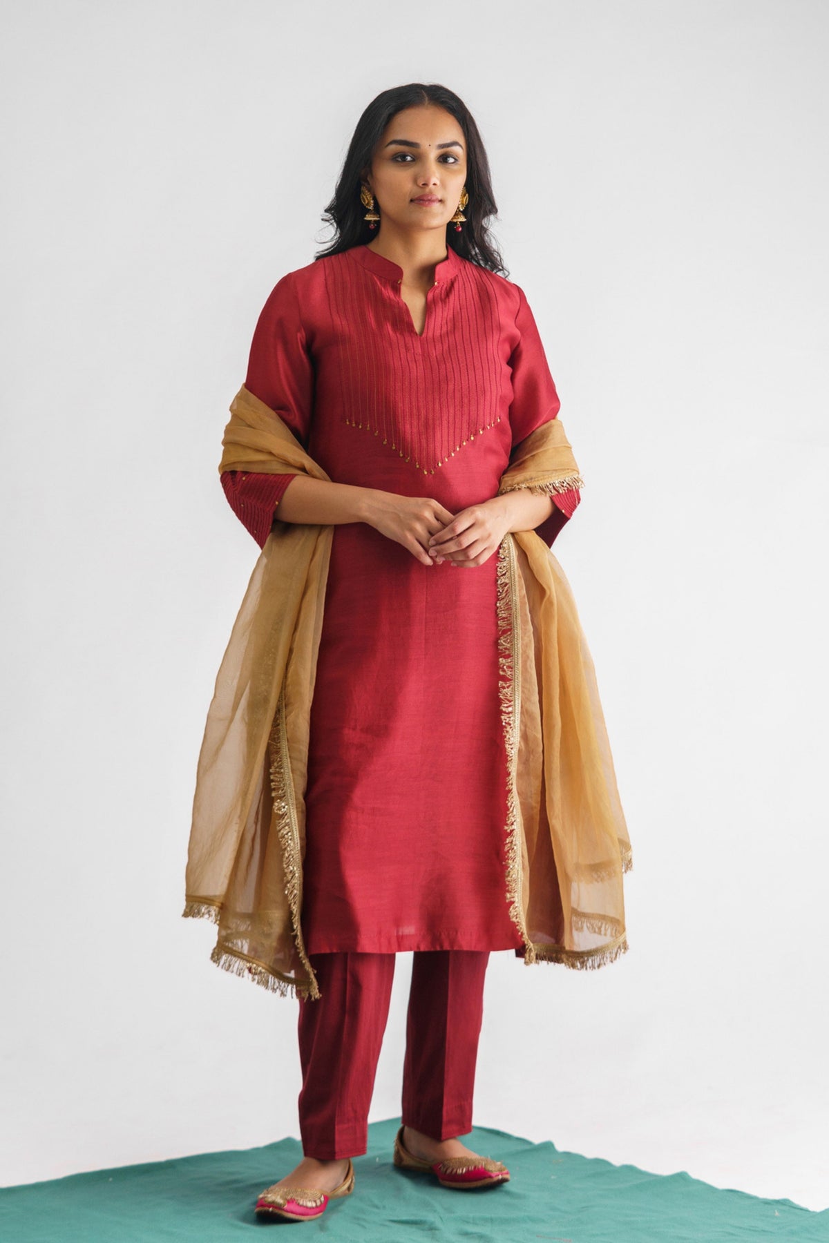 Maroon Threadwork Kurta Set