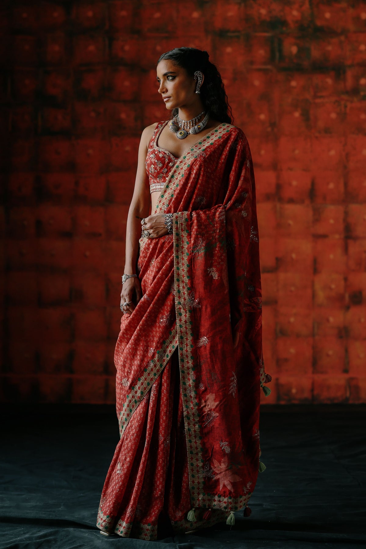 Brick Red Saree