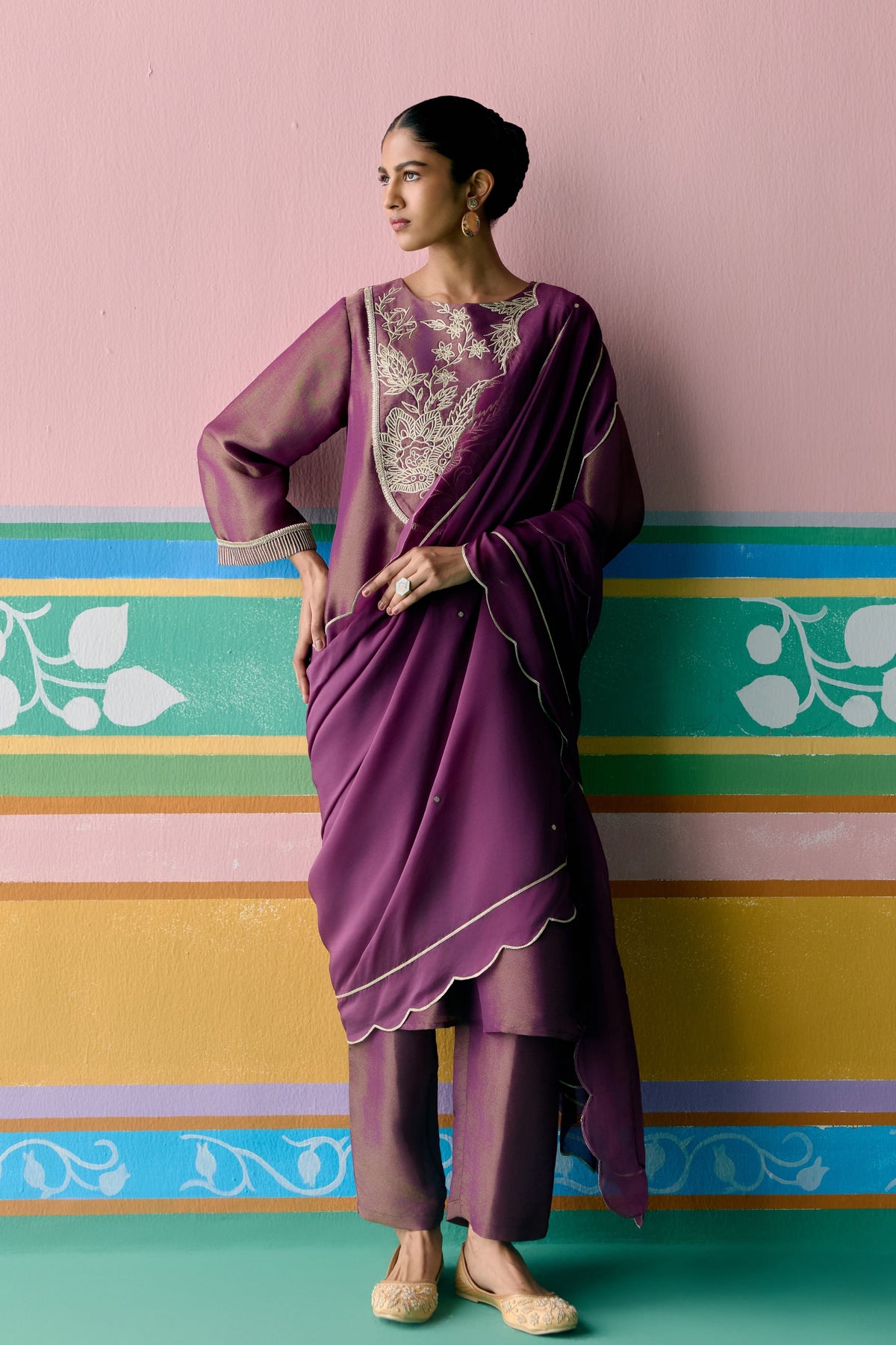 Purple Embroidered Kurta Set