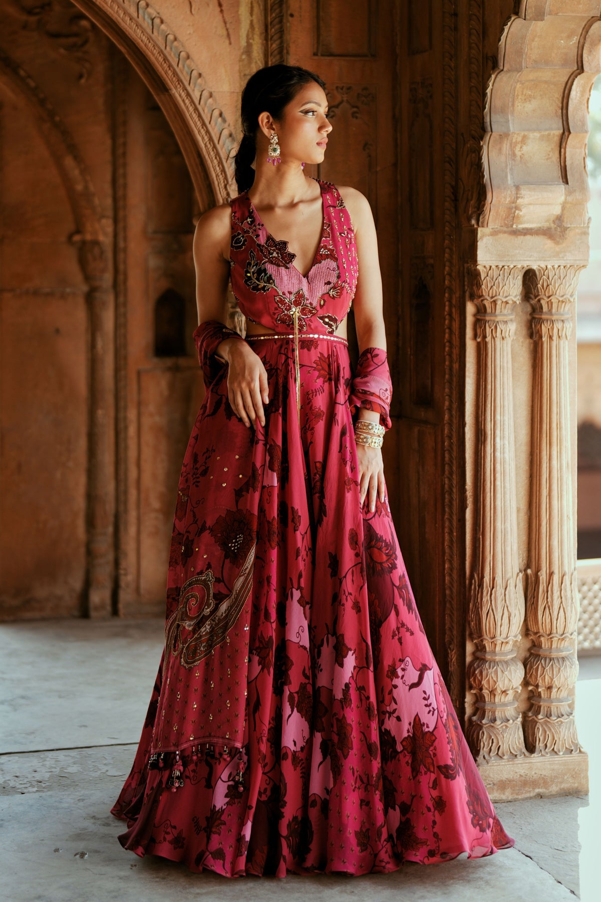 Pink Floral Embroidered Anarkali Set