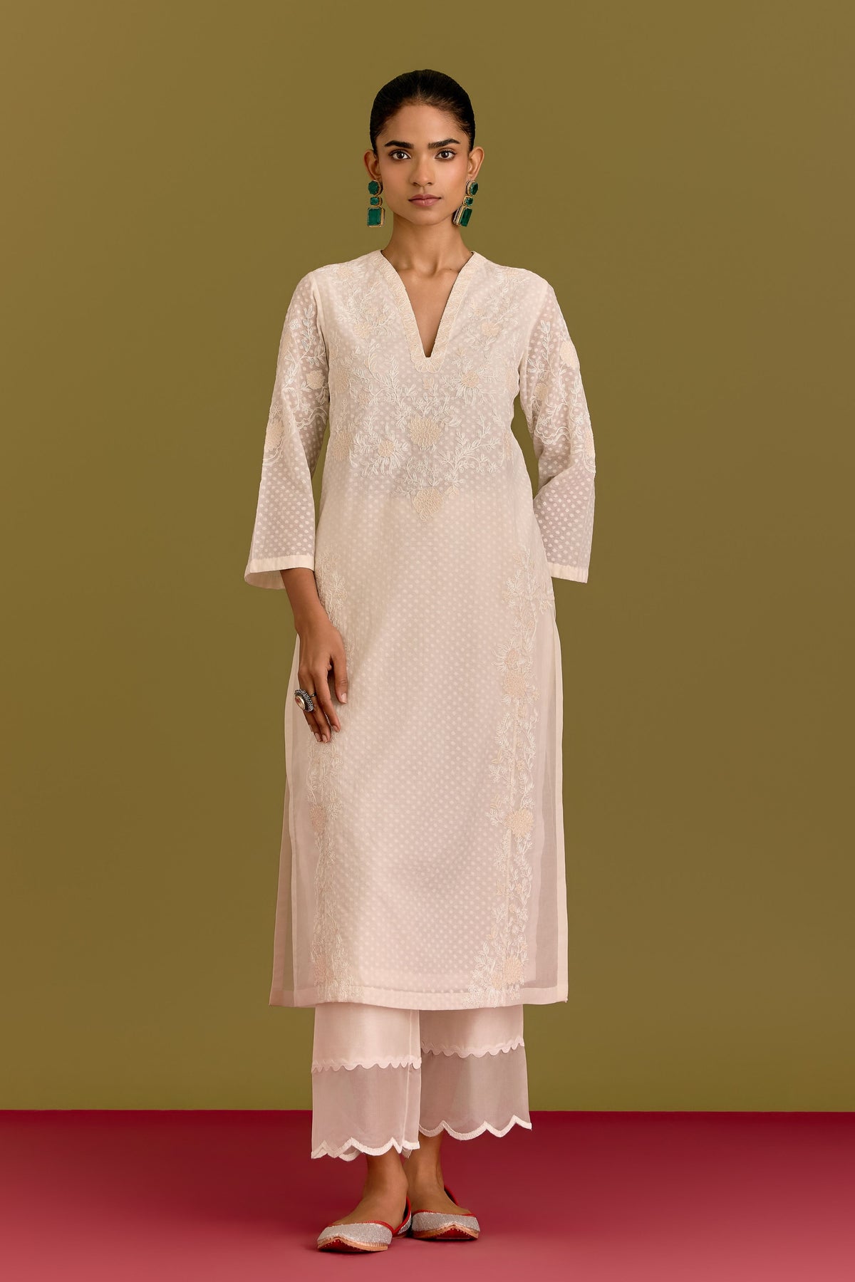 Ivory Woven Kurta Set