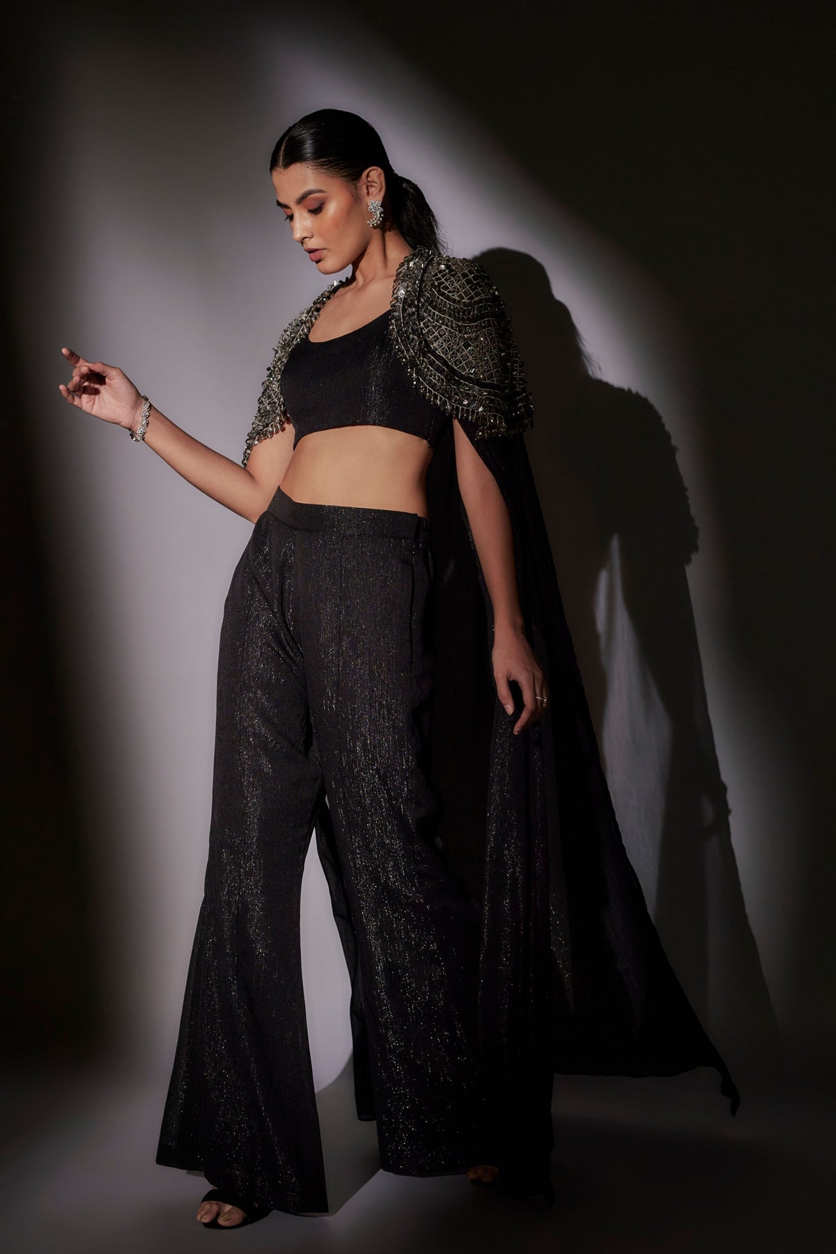 Black Long Cape Set