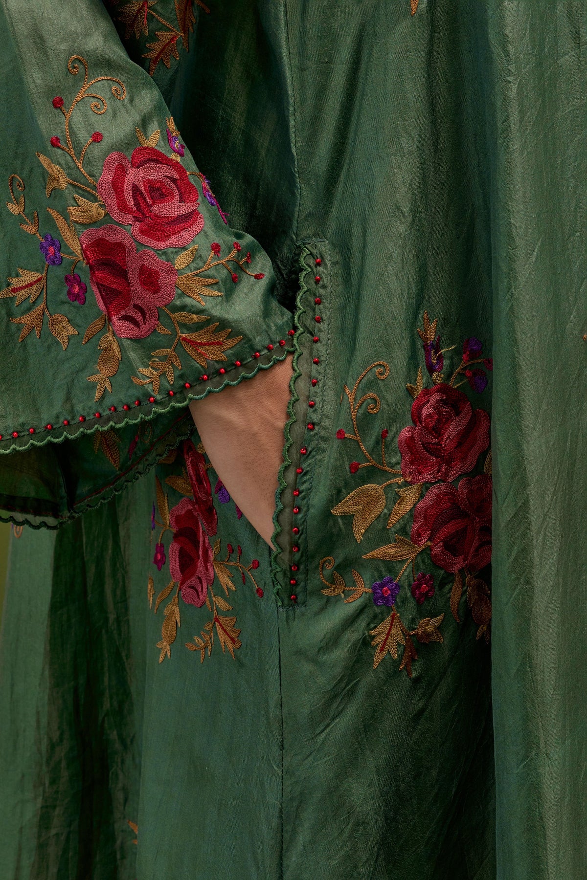 Brunswick Green Roses Kurta Set