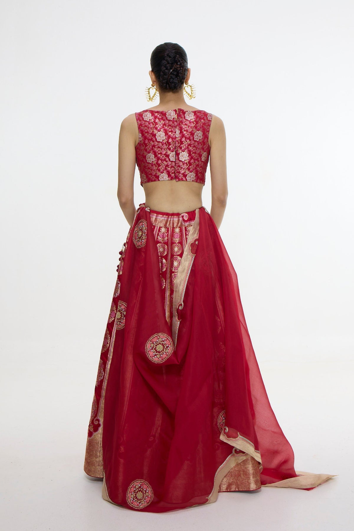 Handwoven Ruby Red Lehenga Set