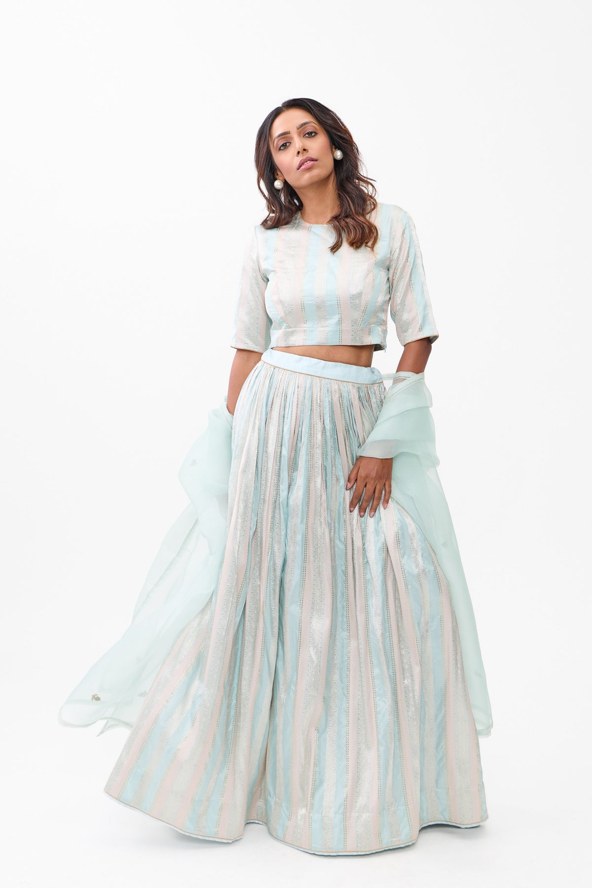 Sky Blue Dhari Lehenga Set