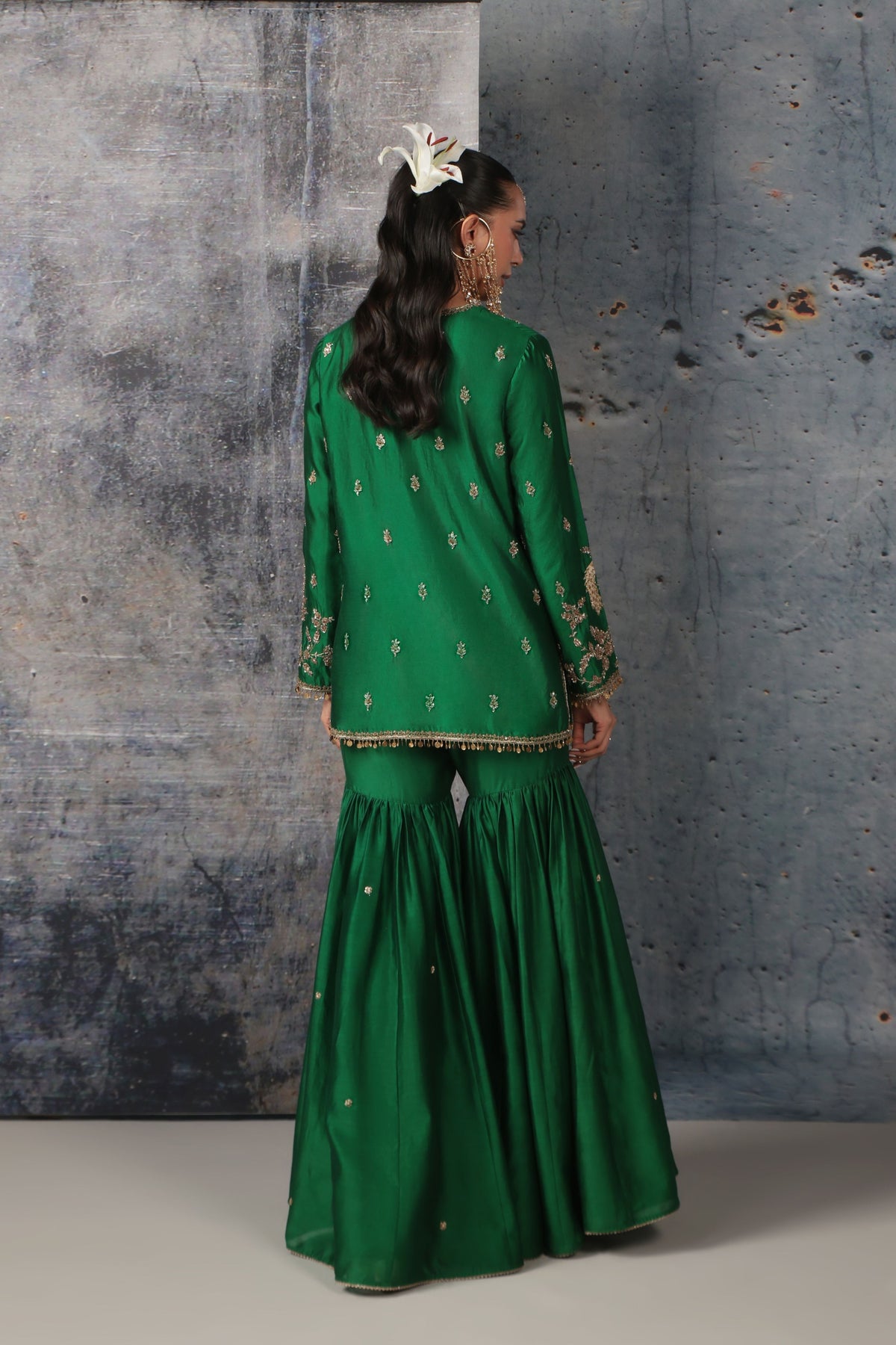 Zar-Rang Green Jaal Sharara Set
