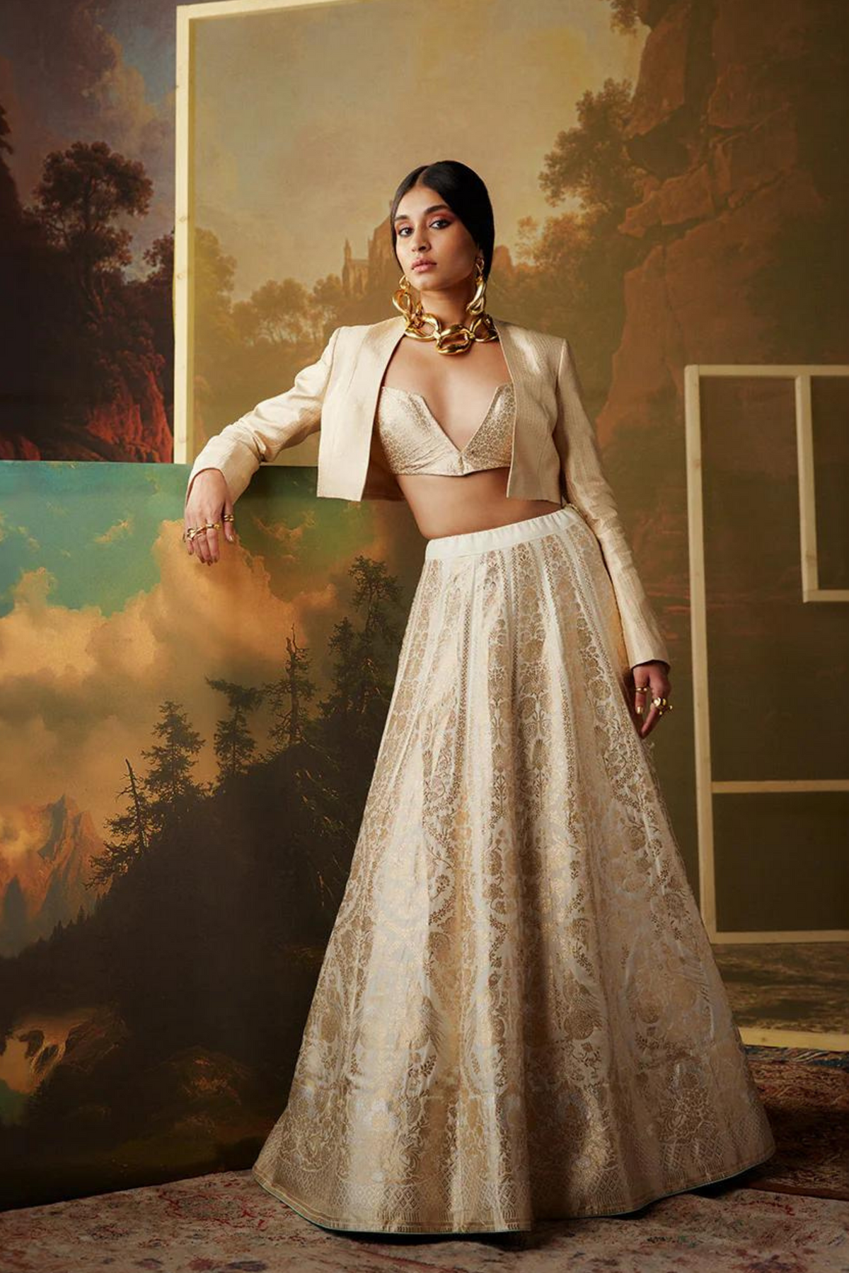 Handwoven Ivory Silk Lehenga