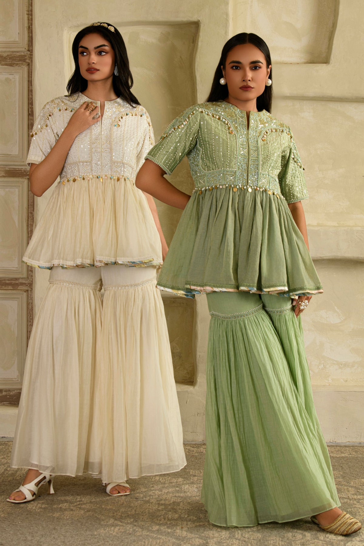 Dhun Pista Green Peplum Set