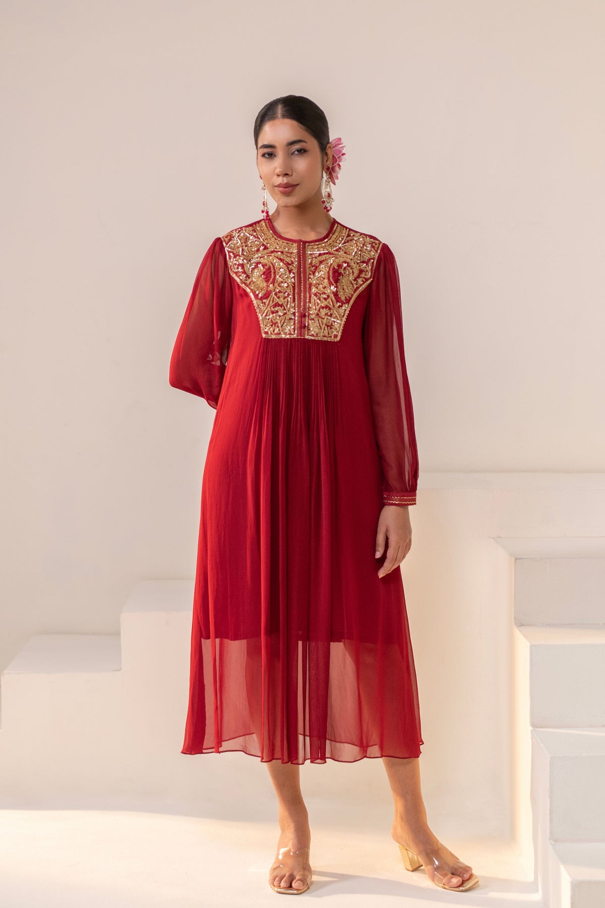 Maroon  Embellished  Dress