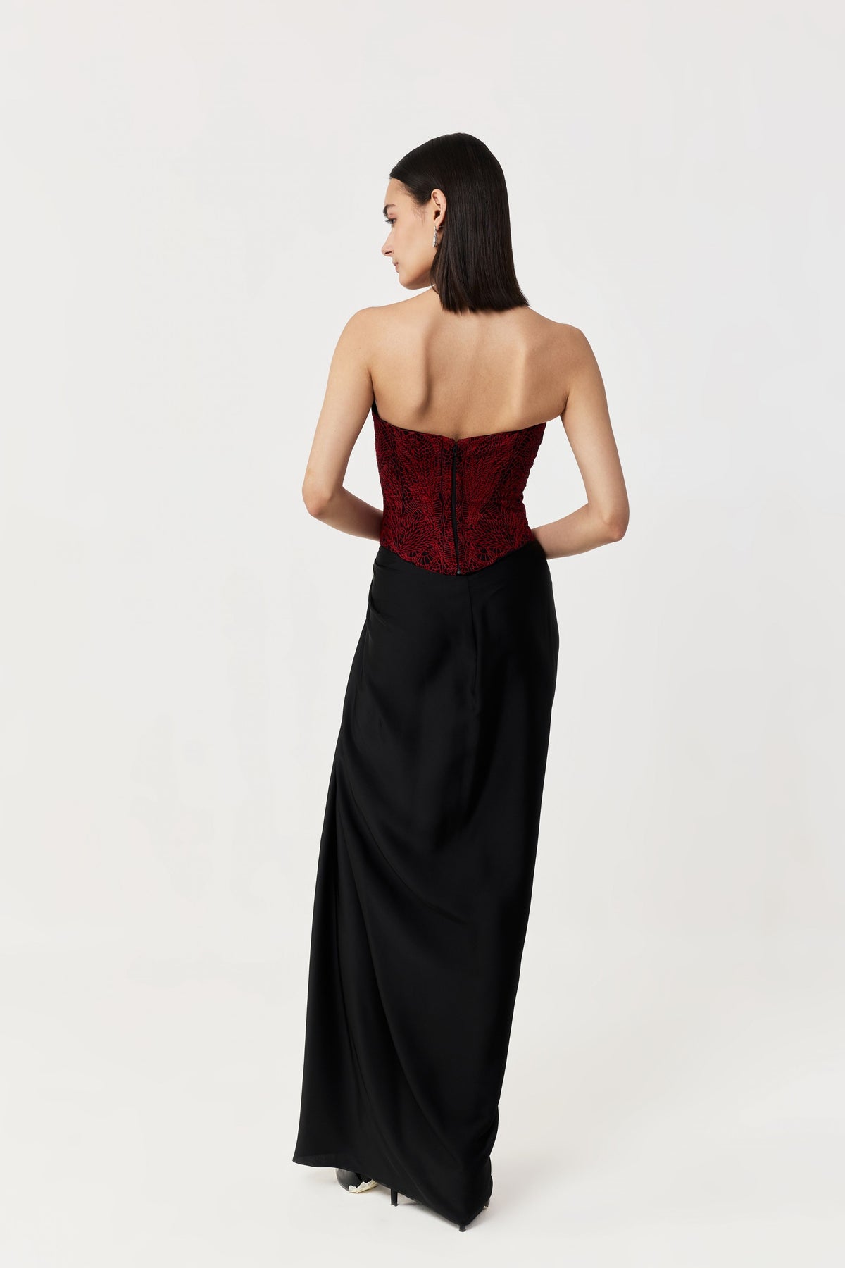 Moss Forest Black Red Embroidered Corset
