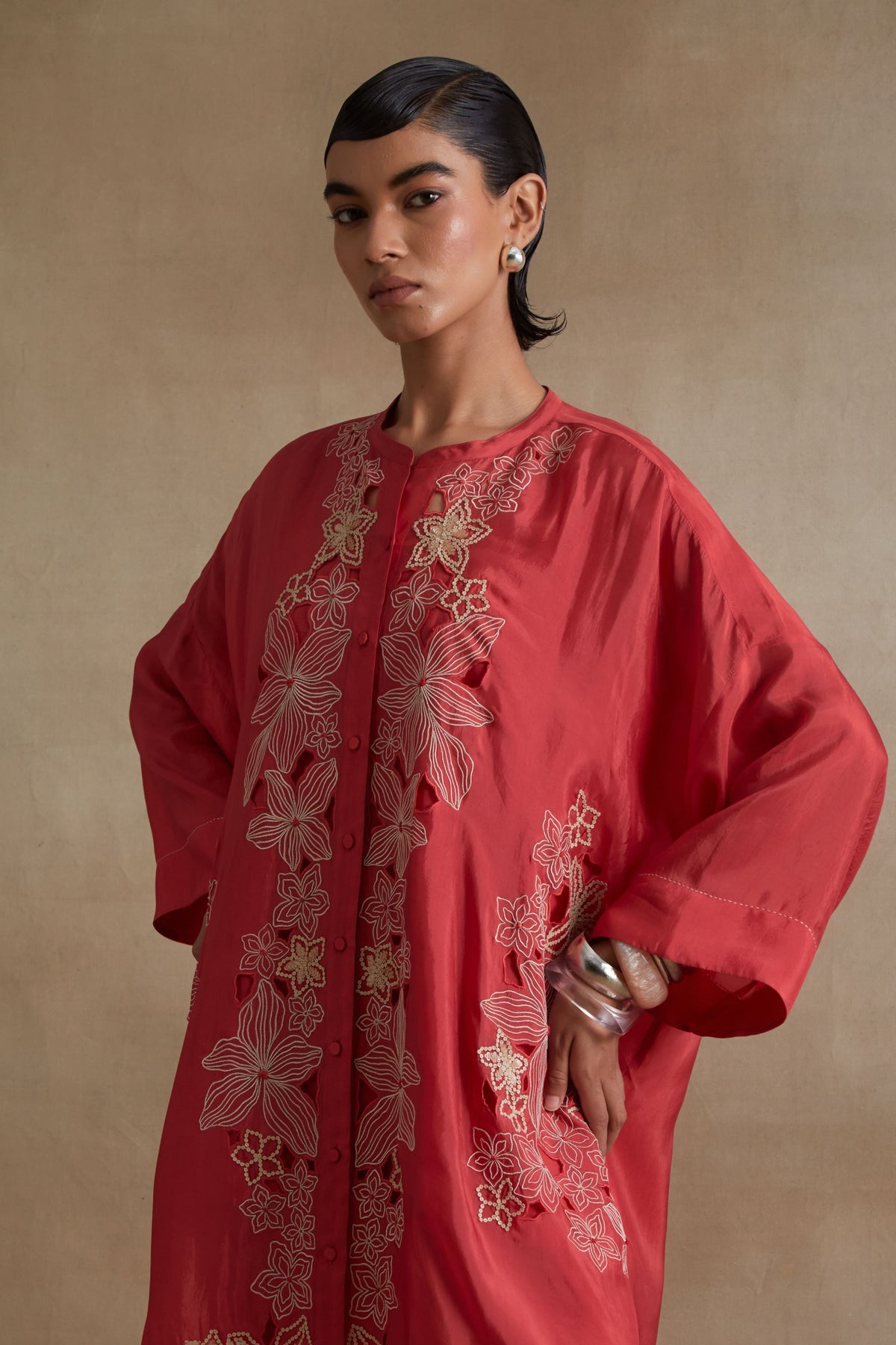 Tomato Sequin Floral Kurta Set