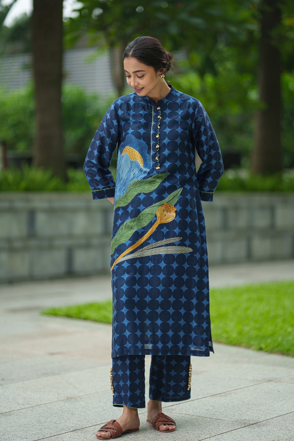 Poppy Blue Geo Kurta With Pants