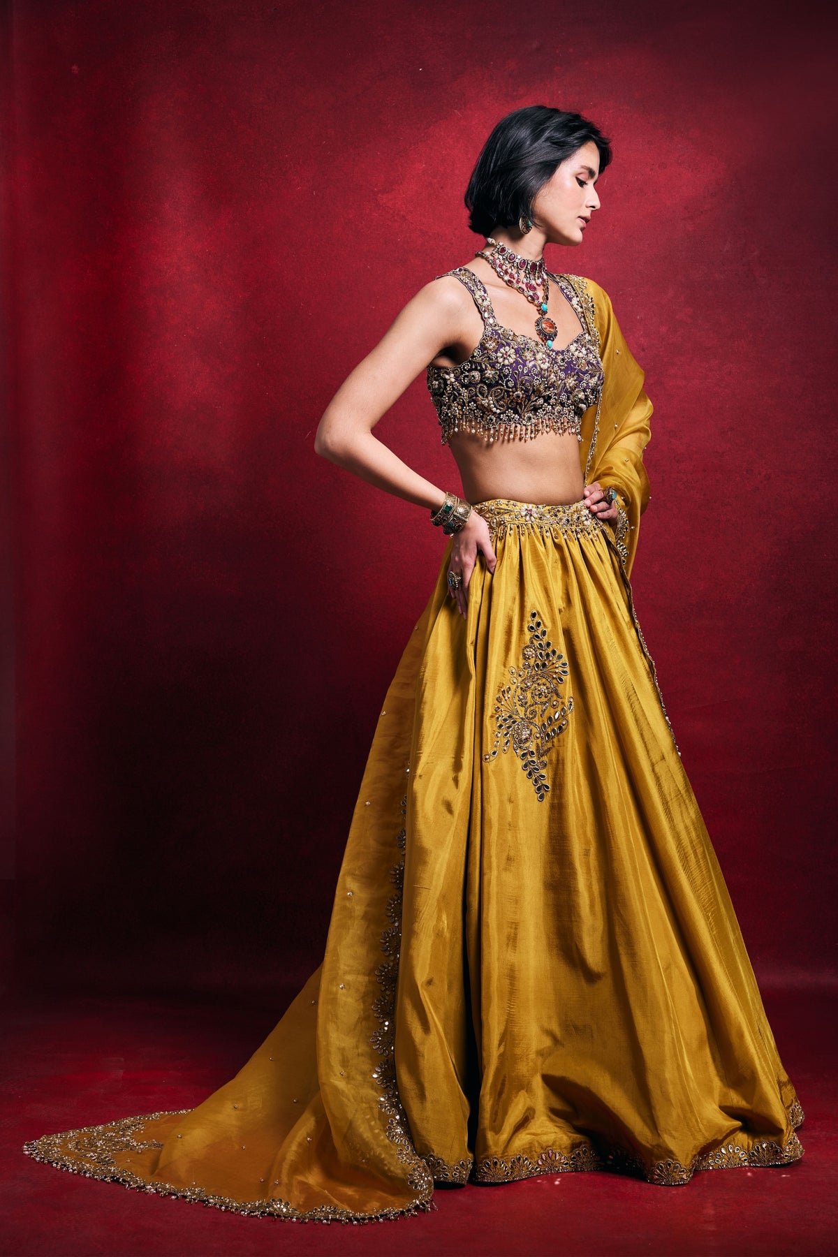 Mustard Silk Lehenga Set