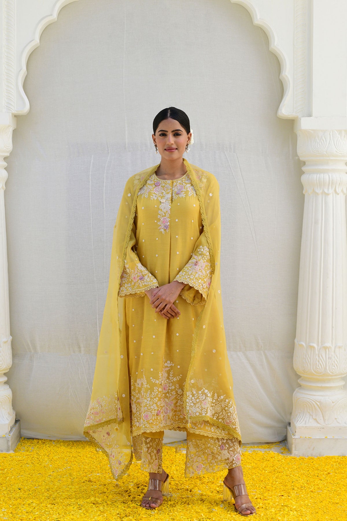 Ivory Heavy Long Kurta Yellow set