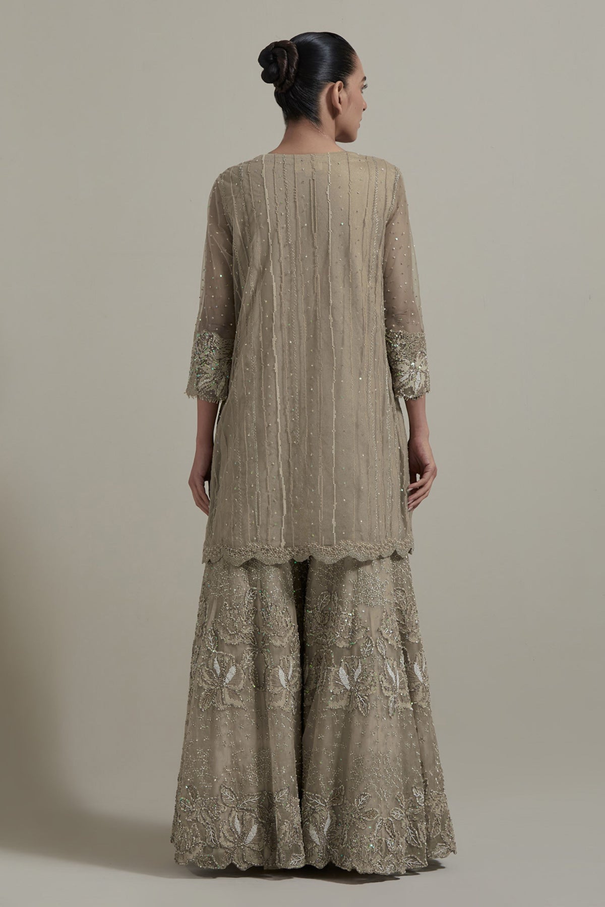 Beige Textured Sharara Set