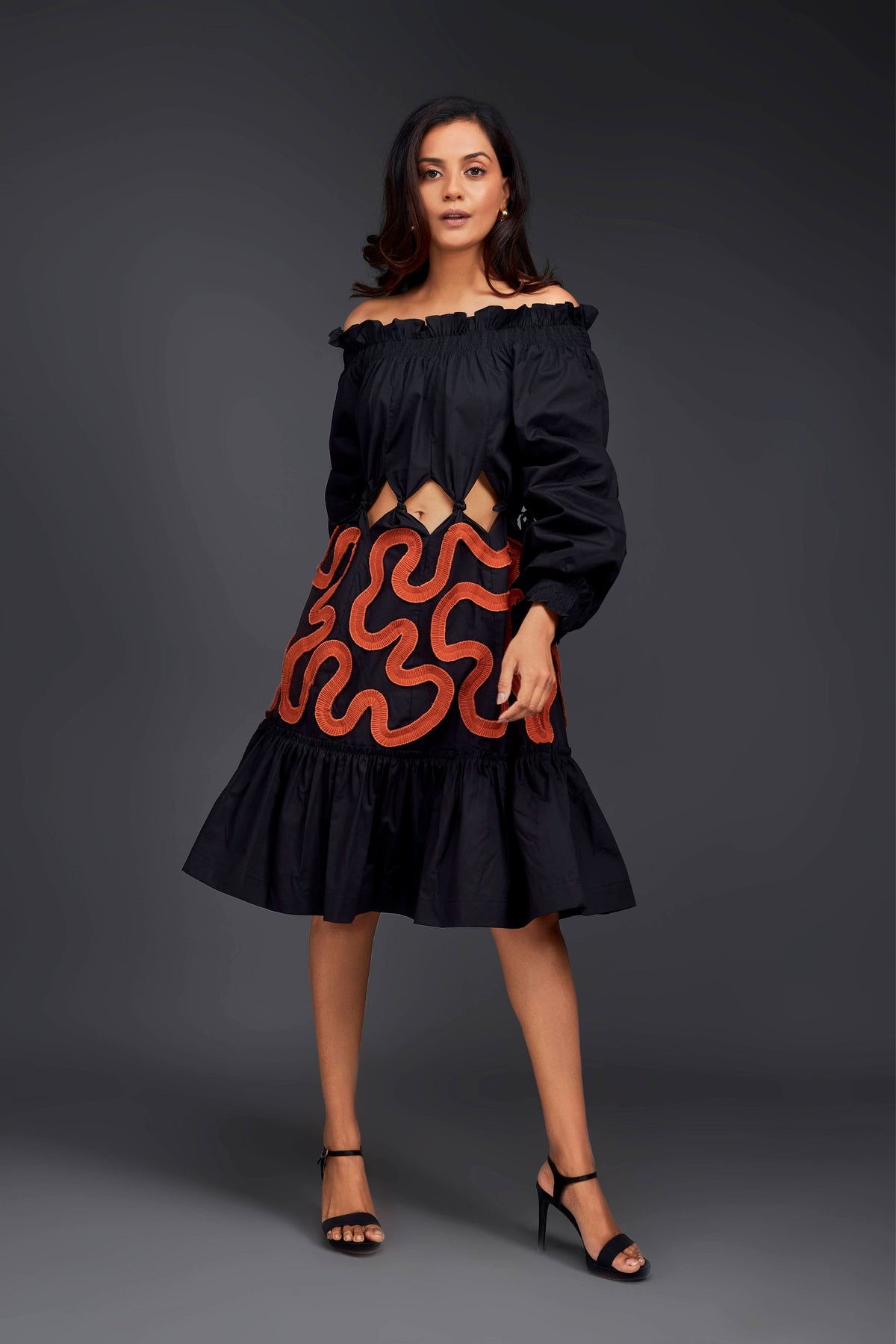 Black &amp; Rust Off-shoulder Dress