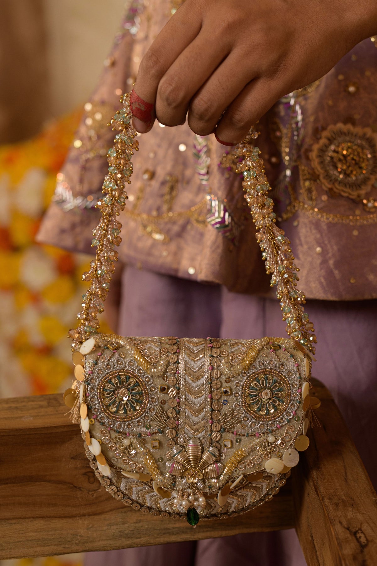 Rangrez Mini Flapover Clutch – Gold Silver