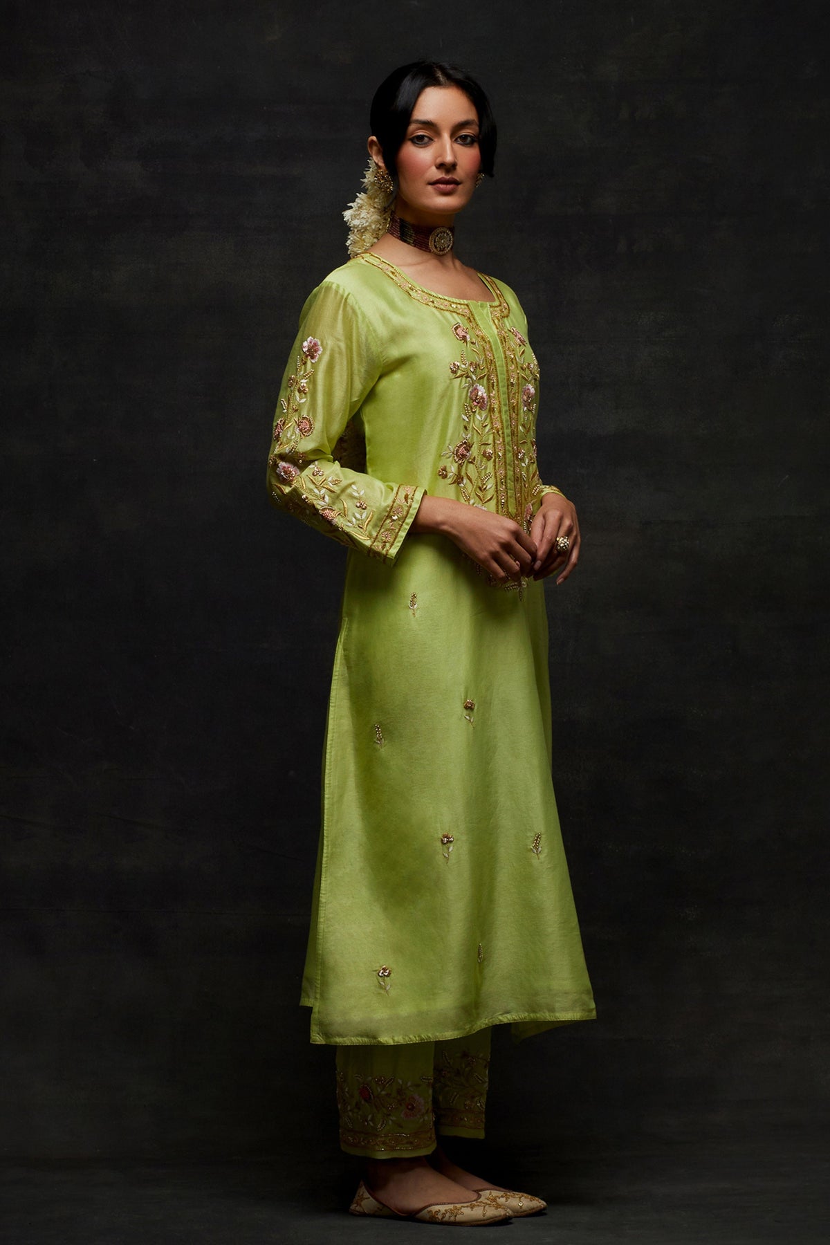 Green Placket Kurta Set