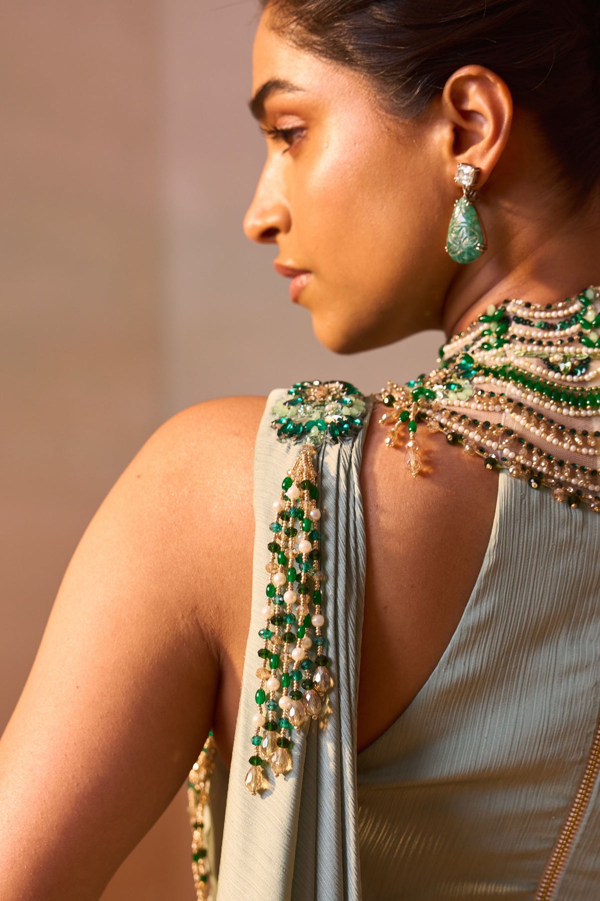 Pista Green Draped Saree