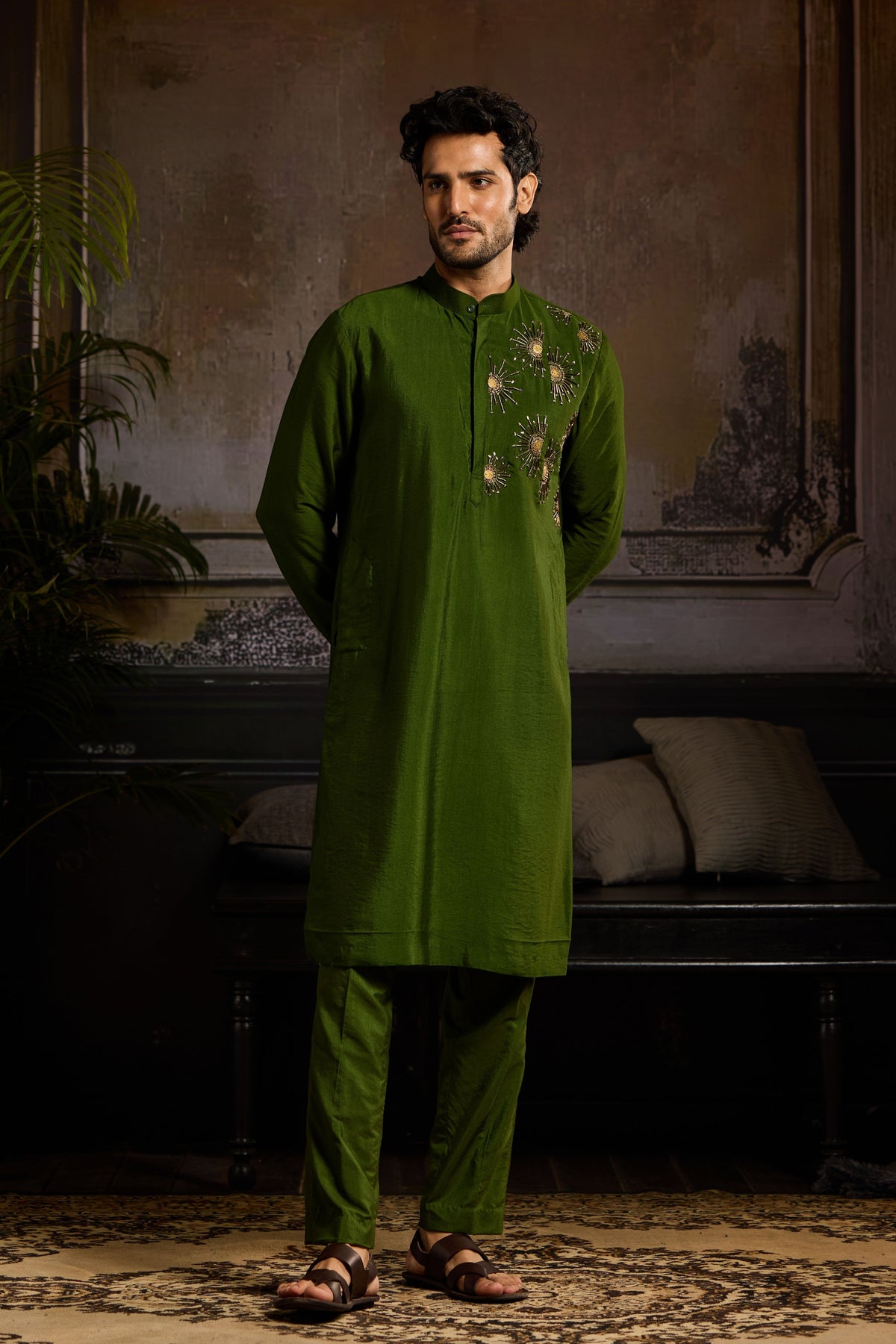 Green Gold Embroidered Kurta Set