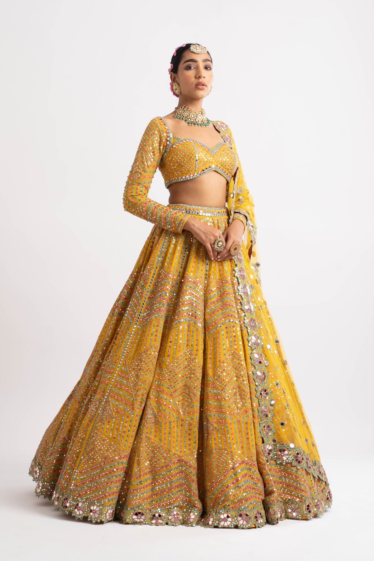 Yellow heavy lehenga set