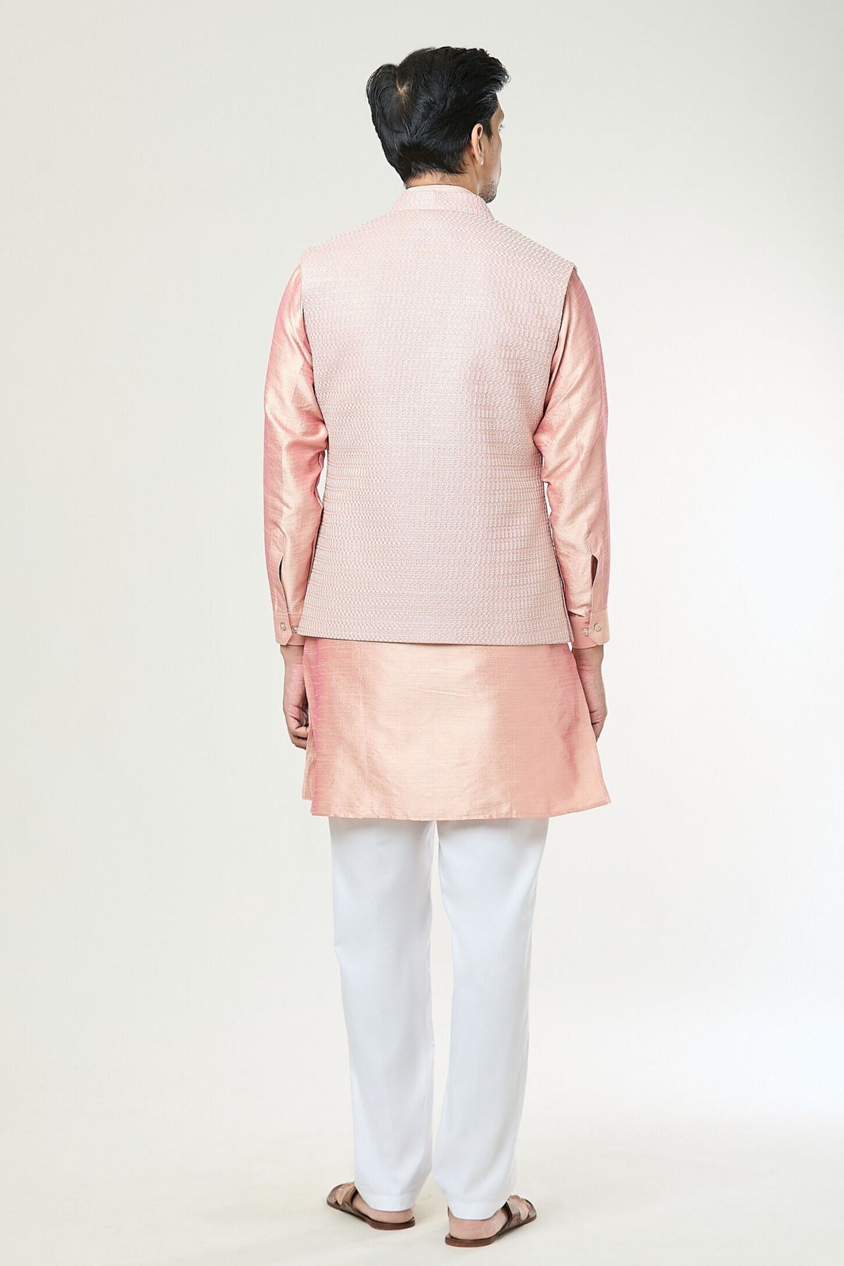 Peach Embroidered jacket Set