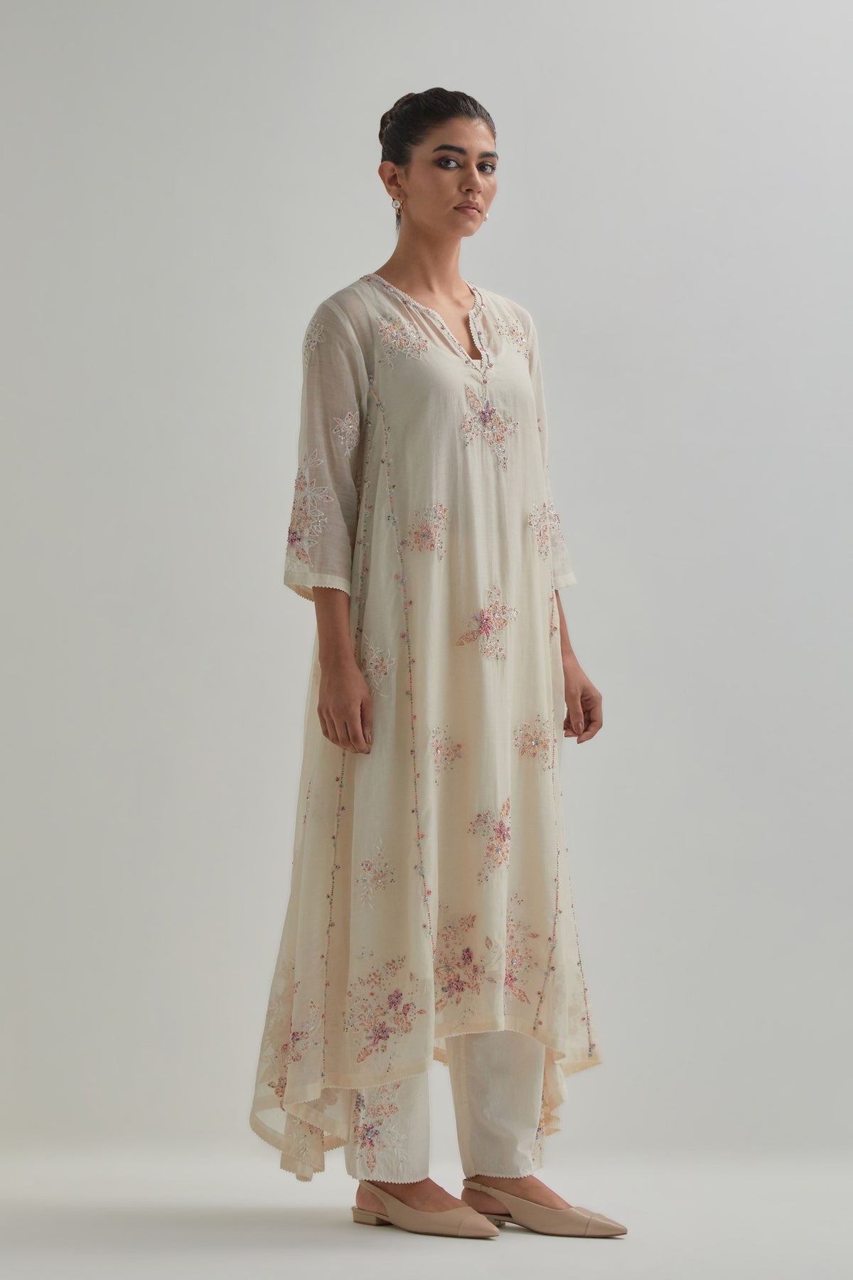 Pink Asymmetric Kurta And Pants