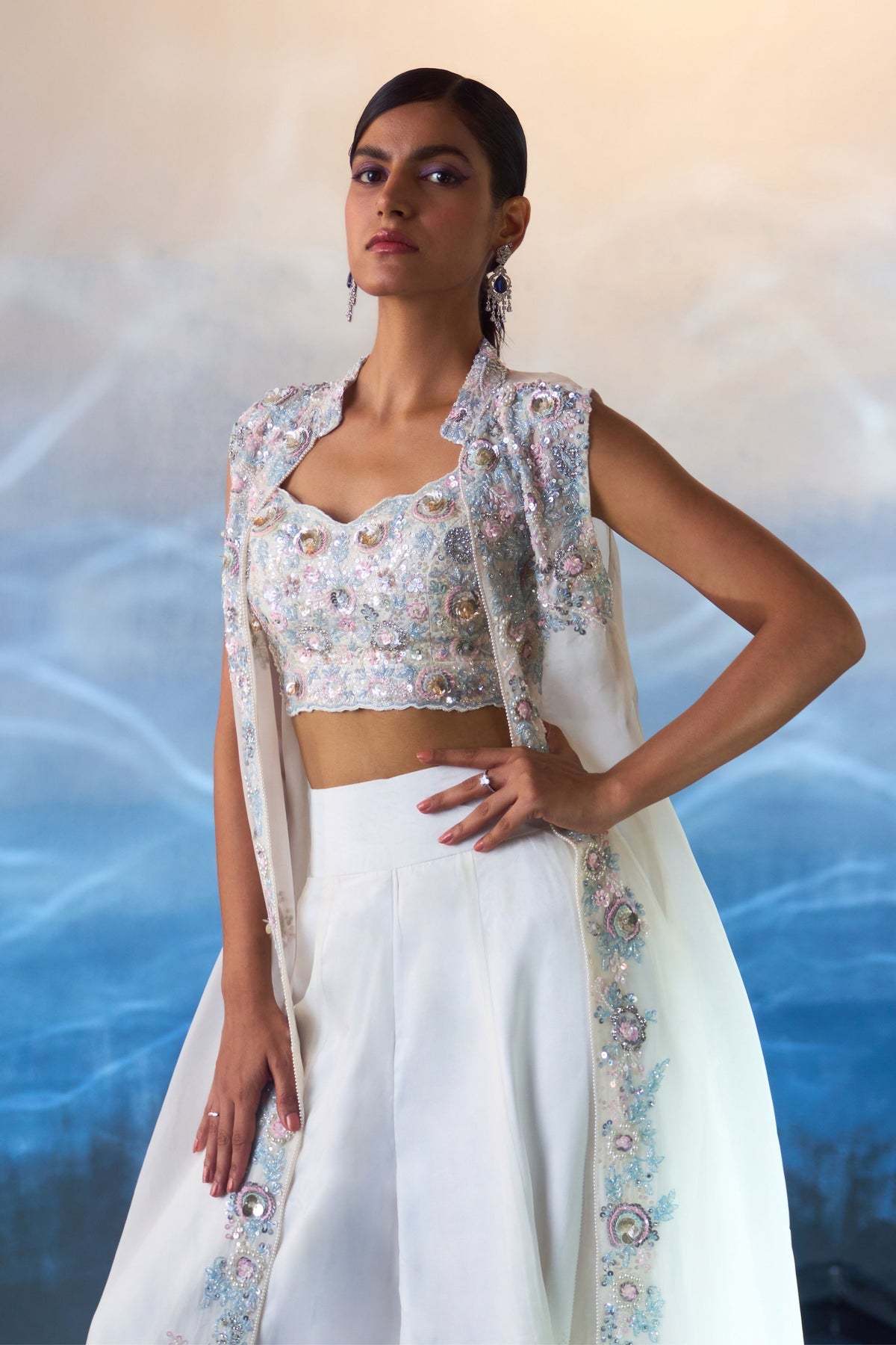 White Embroidered Jacket Set