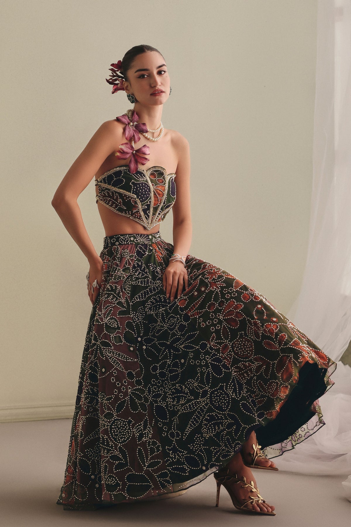 Olive Green Skirt Set