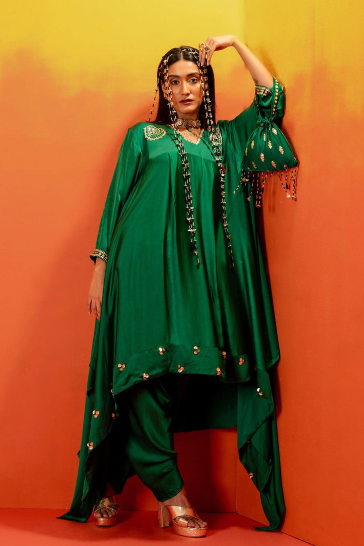 Vani Green Asymmetric Tunic Set