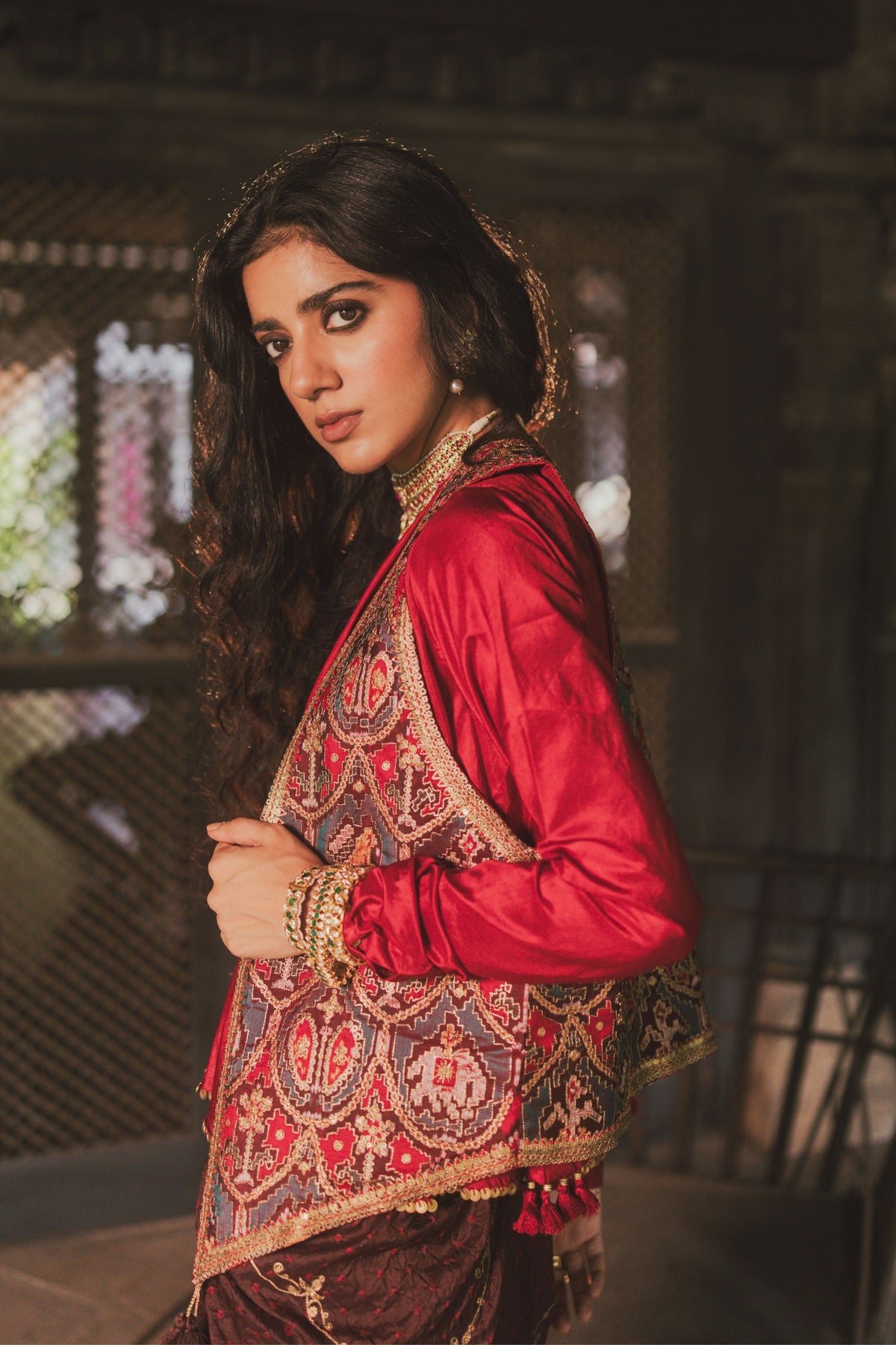 Komal Brown Draped Skirt Set