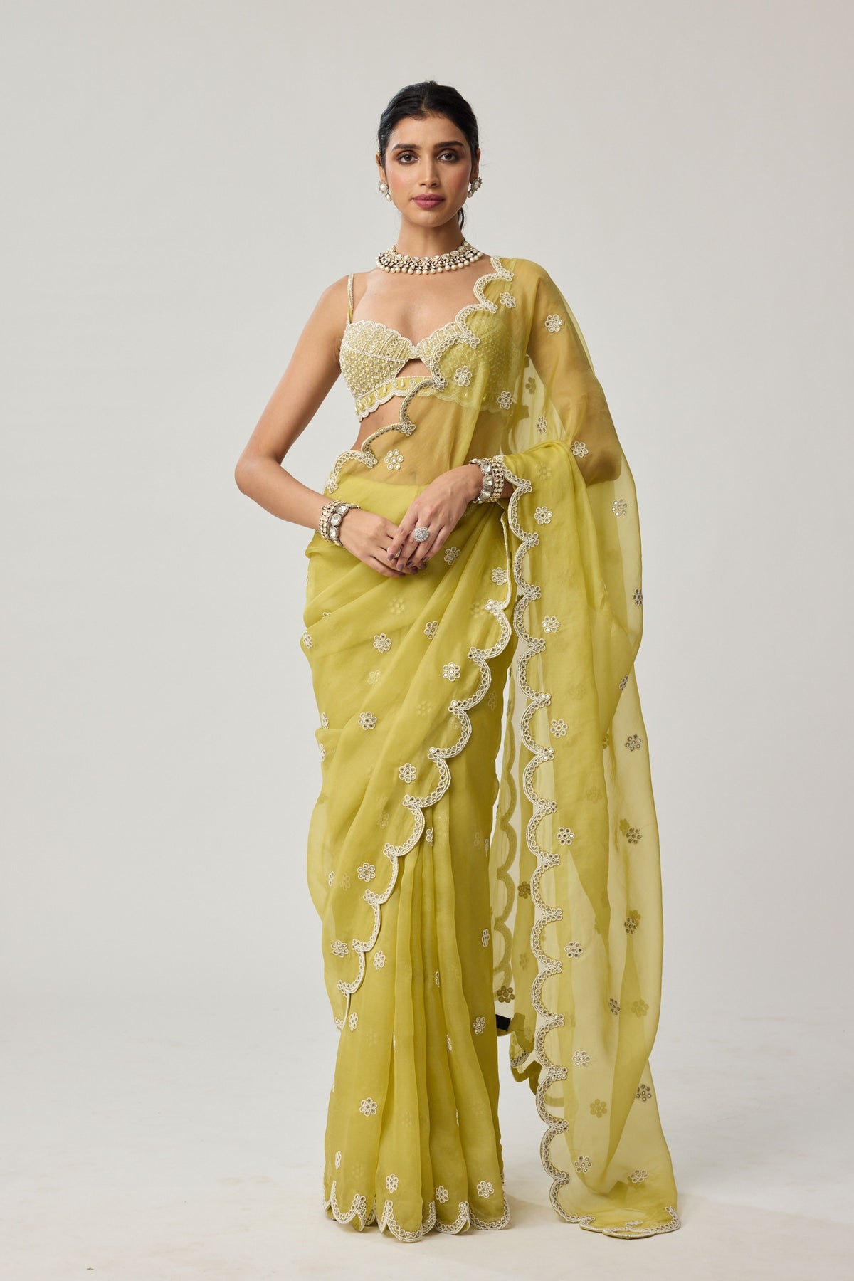 Fern Green Organza Saree Set