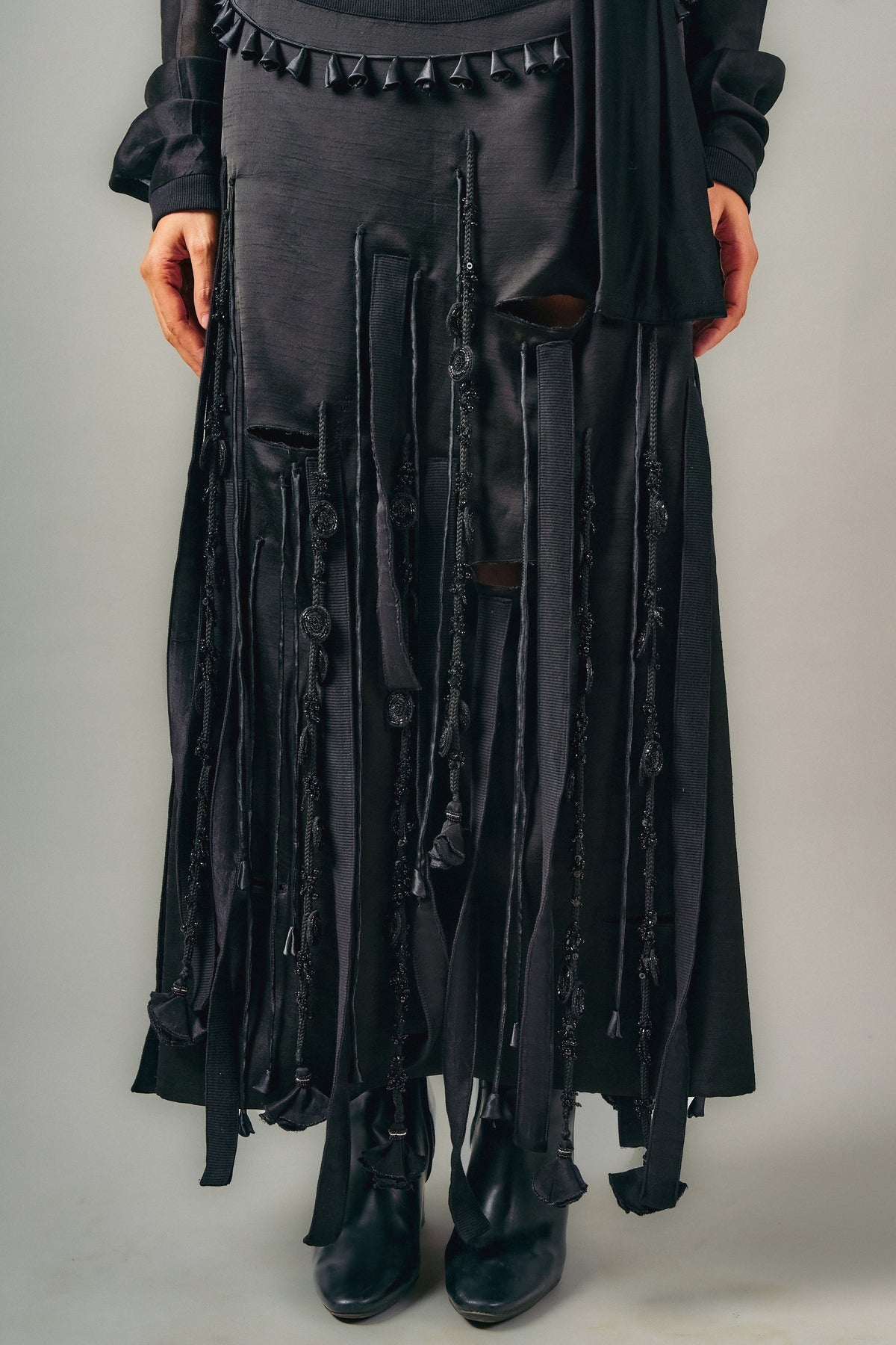 Patchwork Cut-Out Tassels Skirt Set