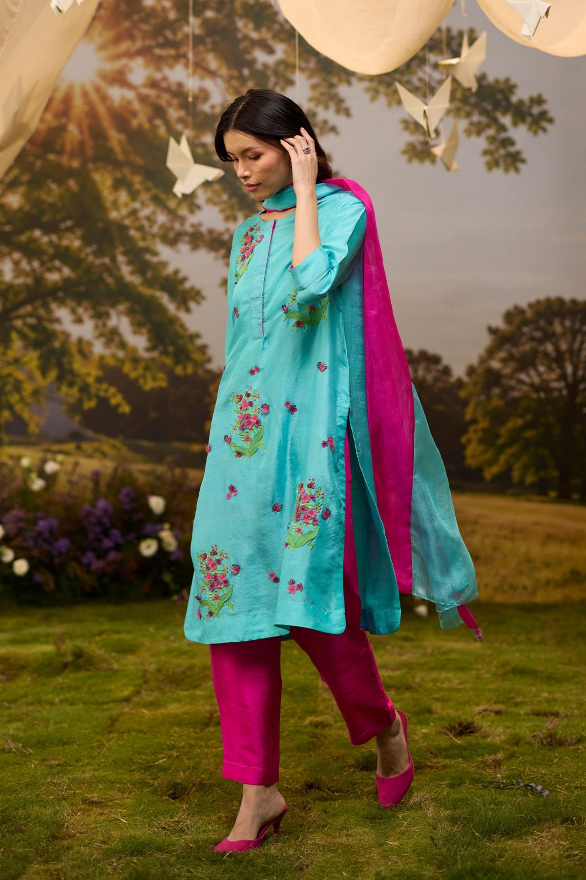 Alive Within Embroidered Blue Kurta Set