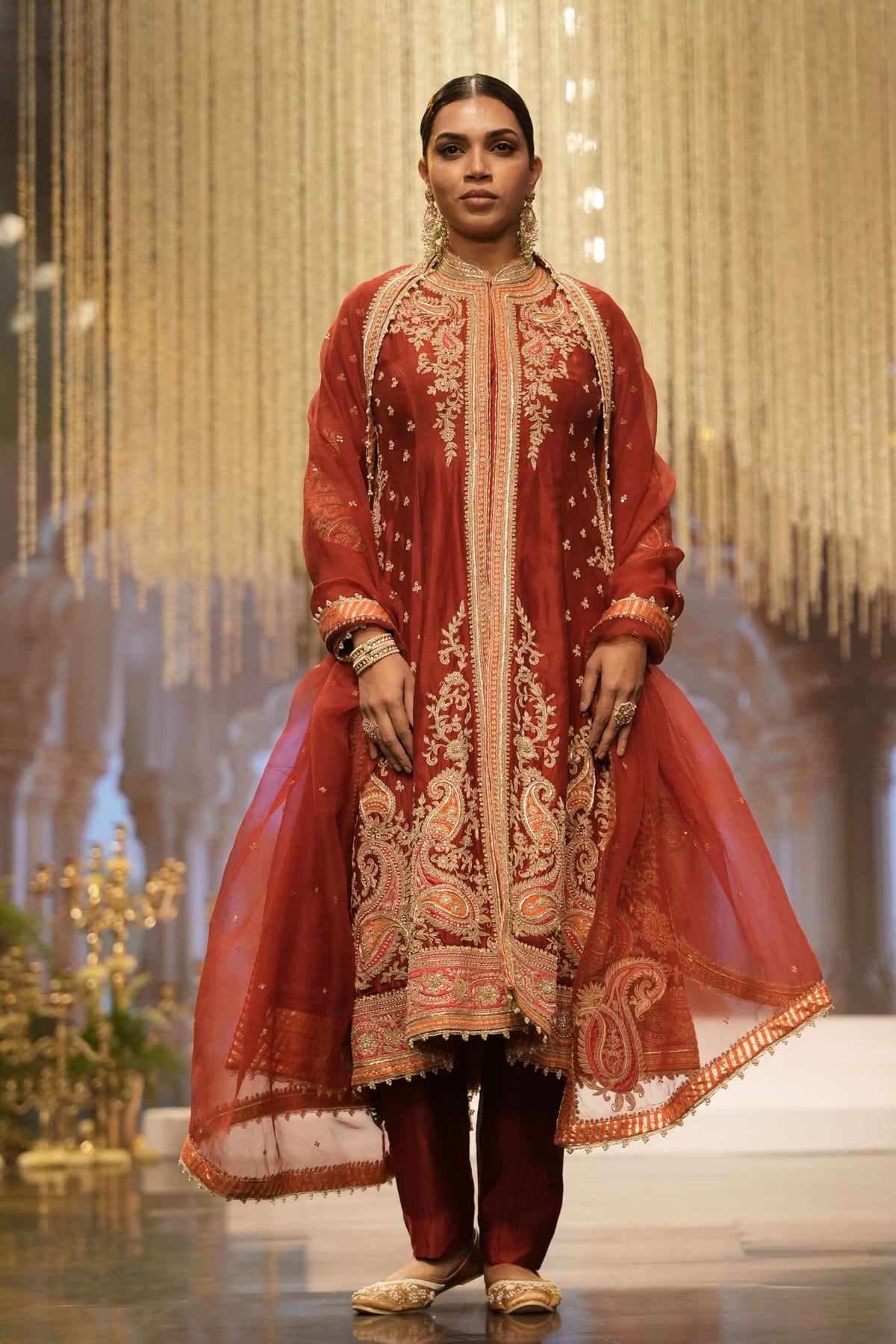 Deep Red A-line Jacket Set