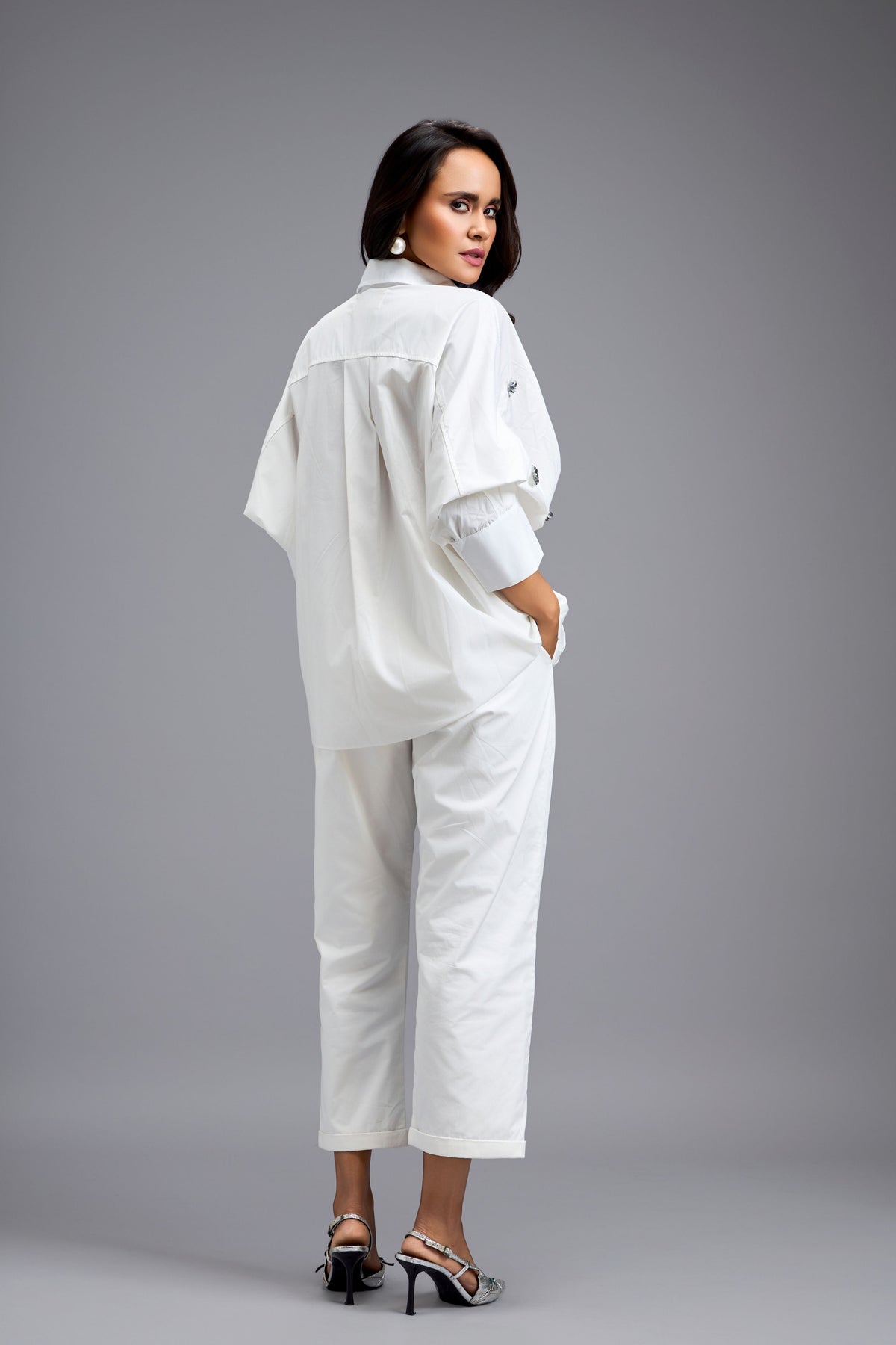 Embellished Button Down White Co-ord Set