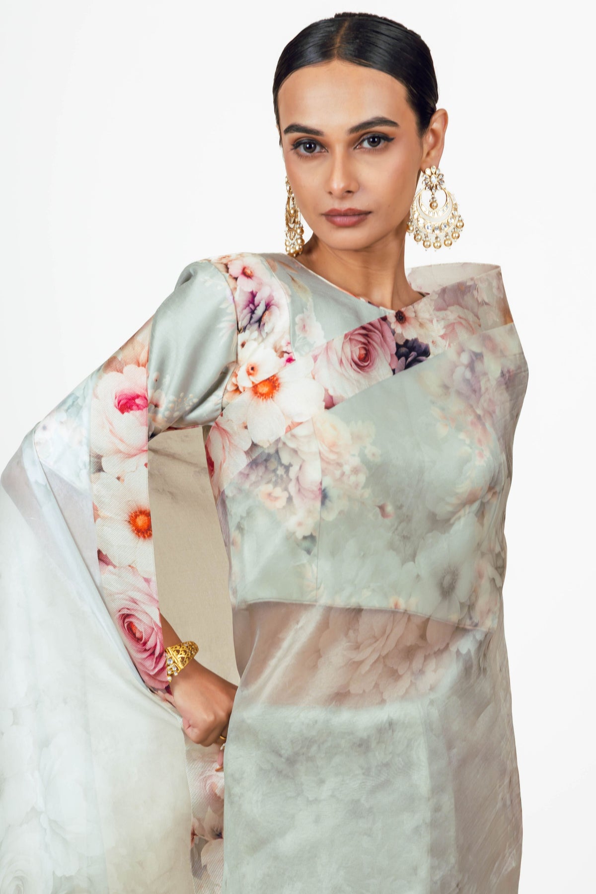 Lina Pearl Blue Organza Saree