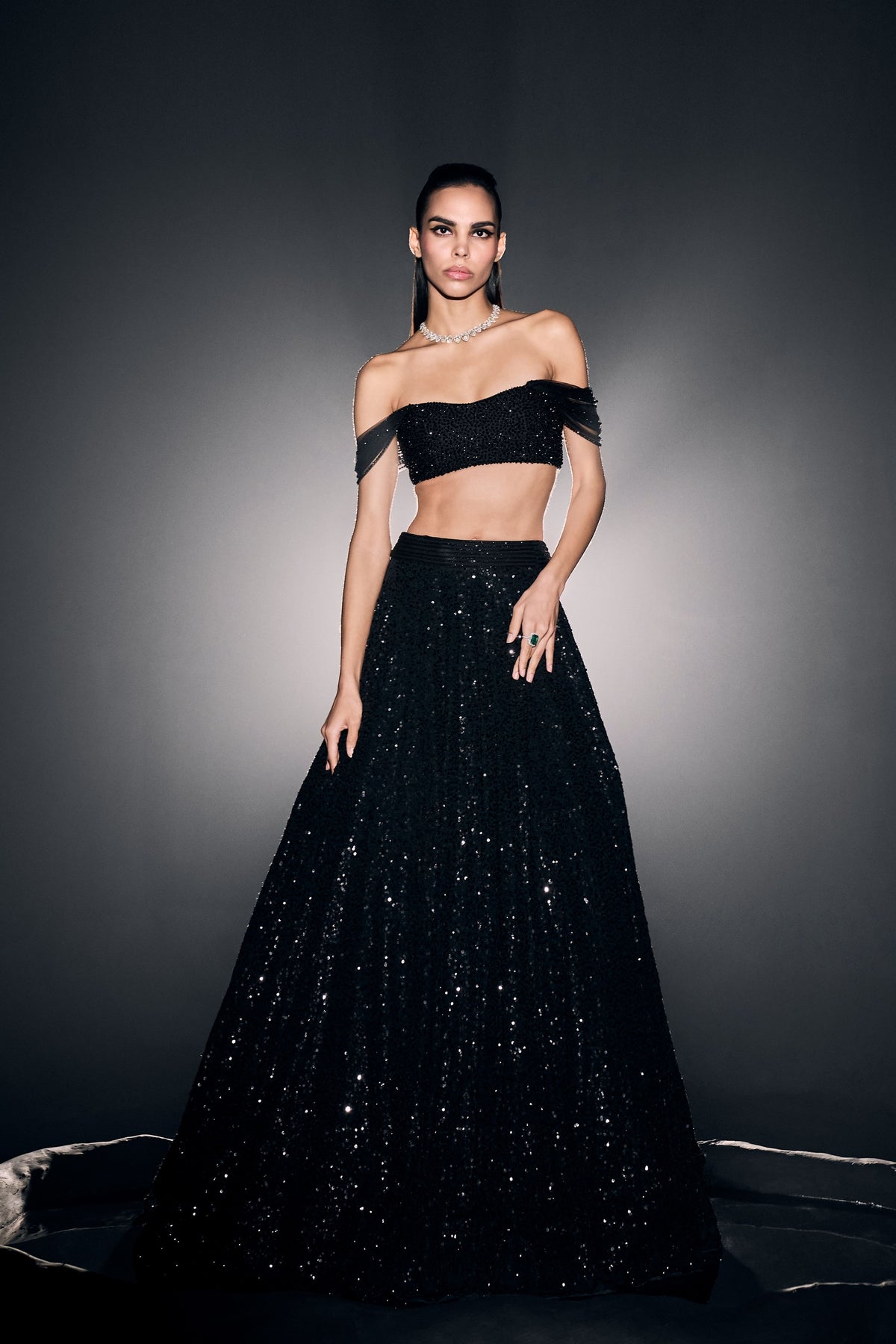 Black Georgette Sequins Lehnga