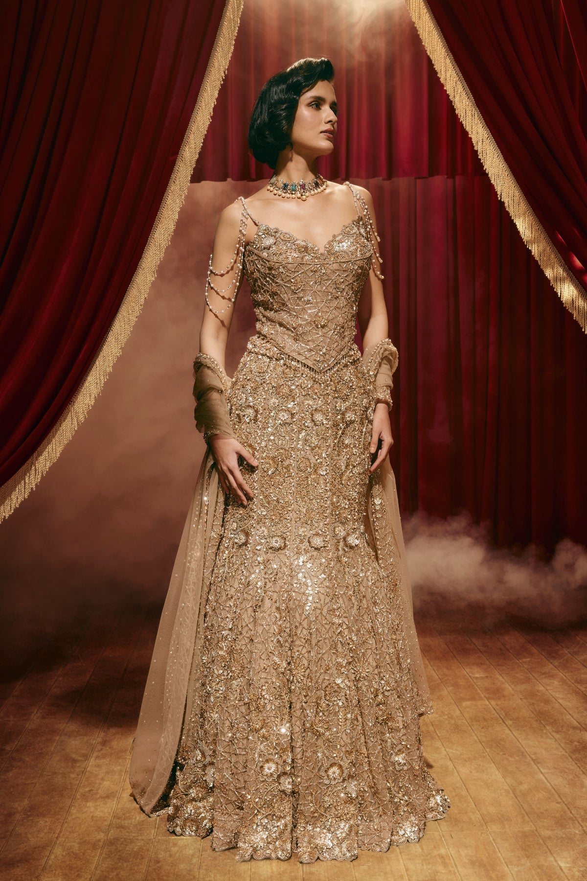 Elizabeth Rose Gold Lehenga Set