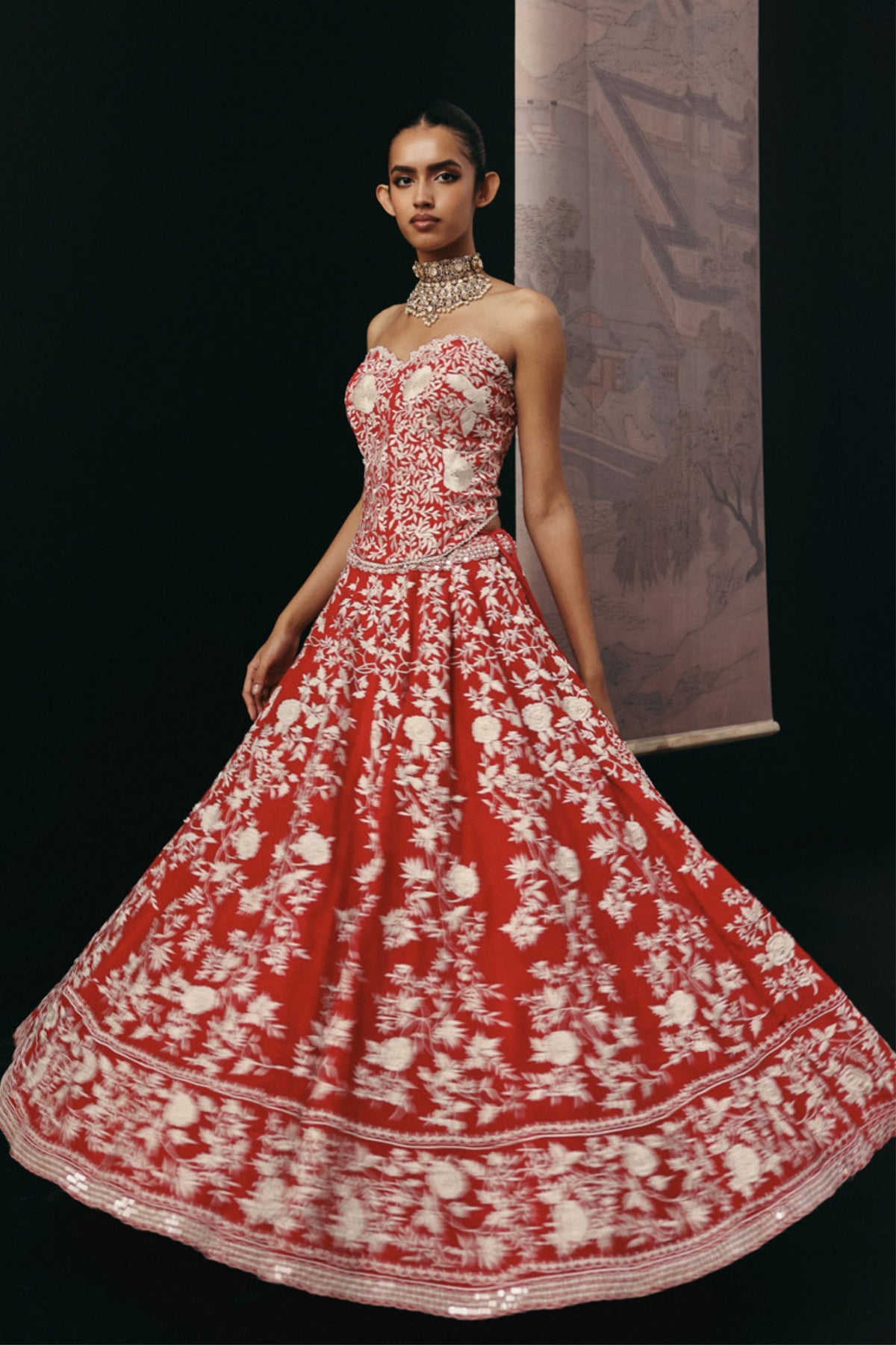 Red Floral Lehenga Set
