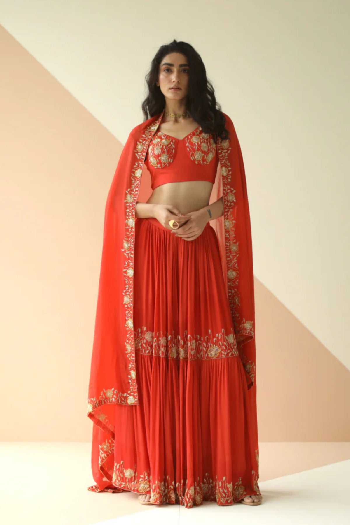 Rust cupwork blouse sharara