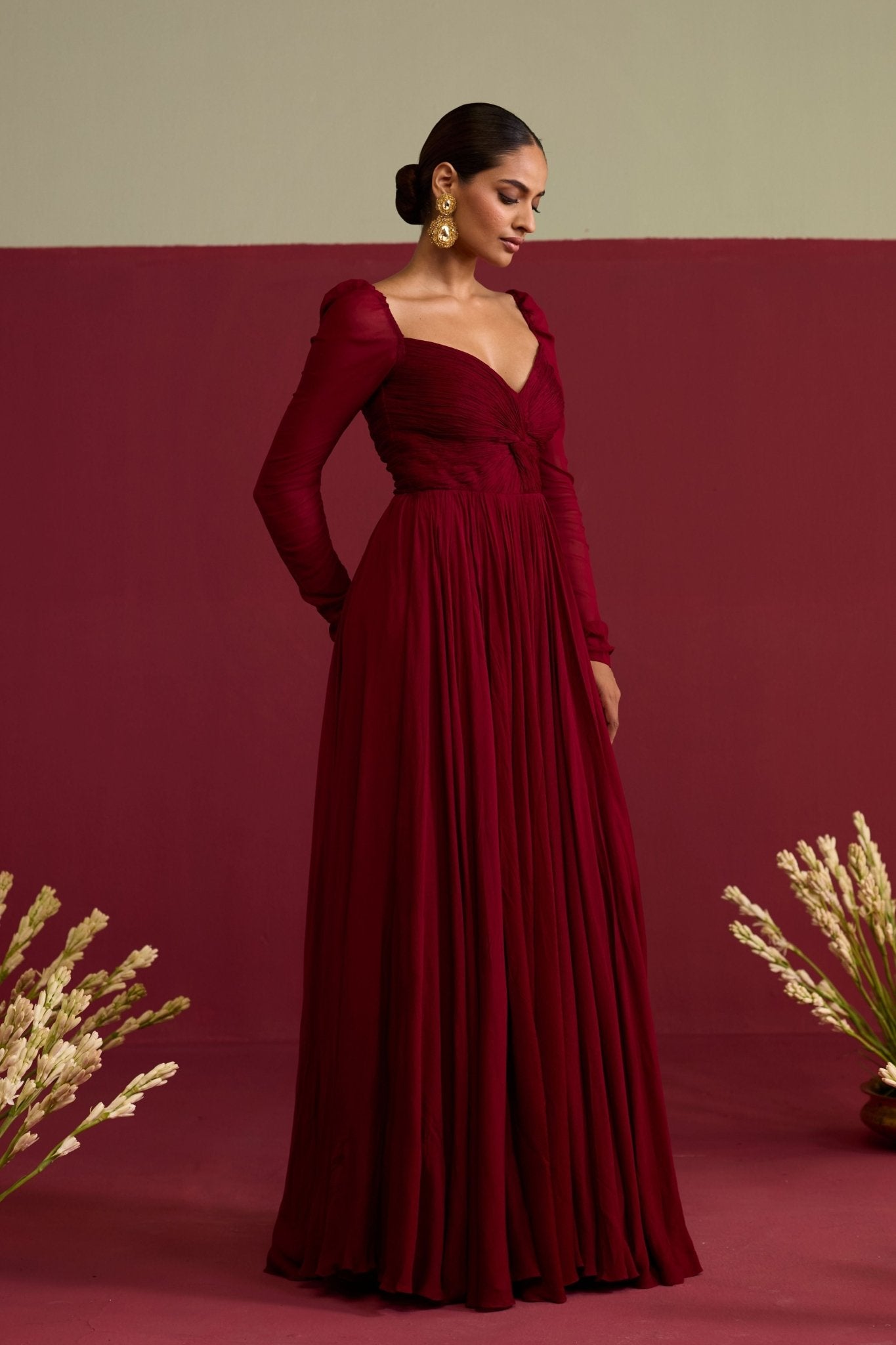 Maroon Chiffon Gown - Meesa - Elahe
