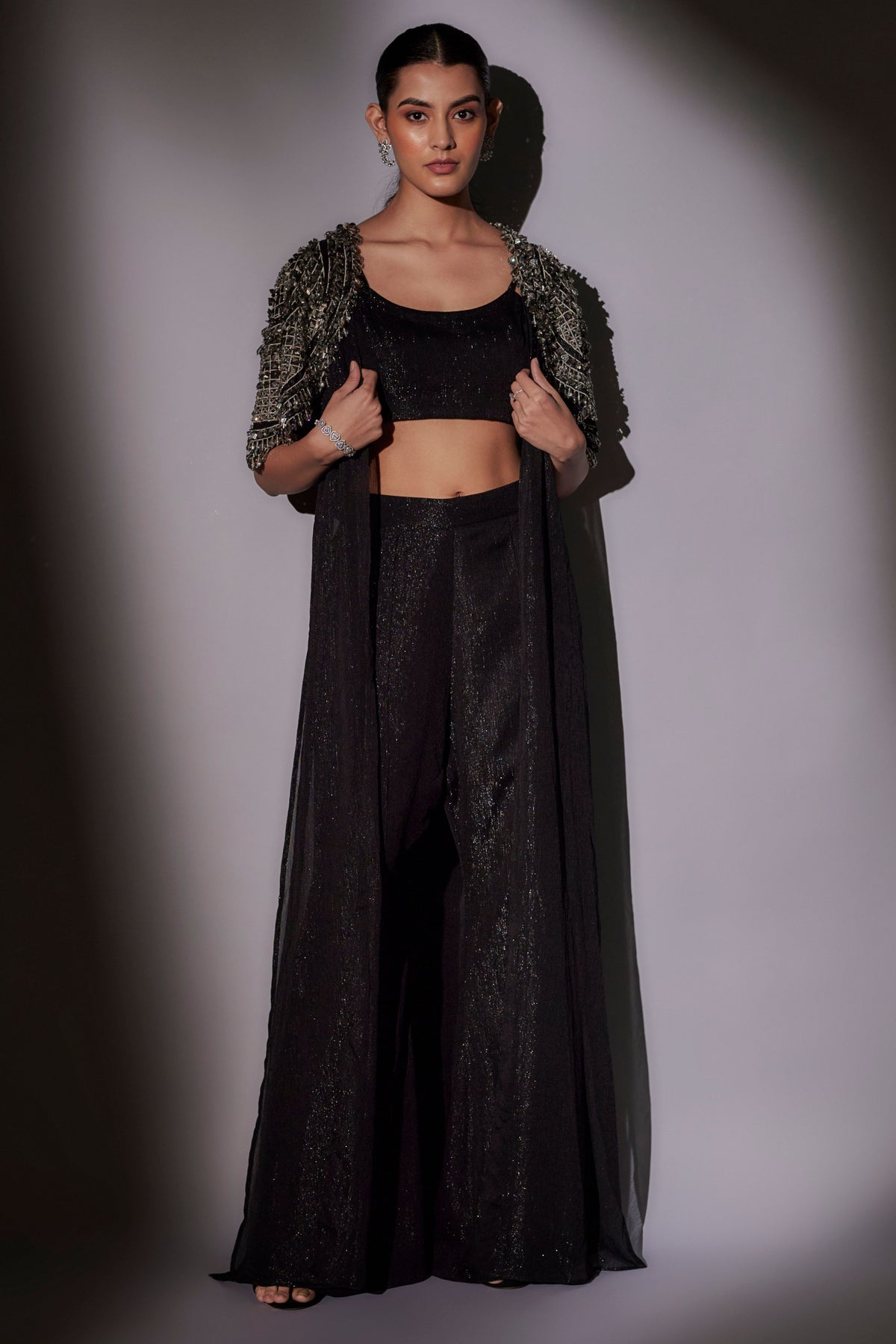 Black Long Cape Set