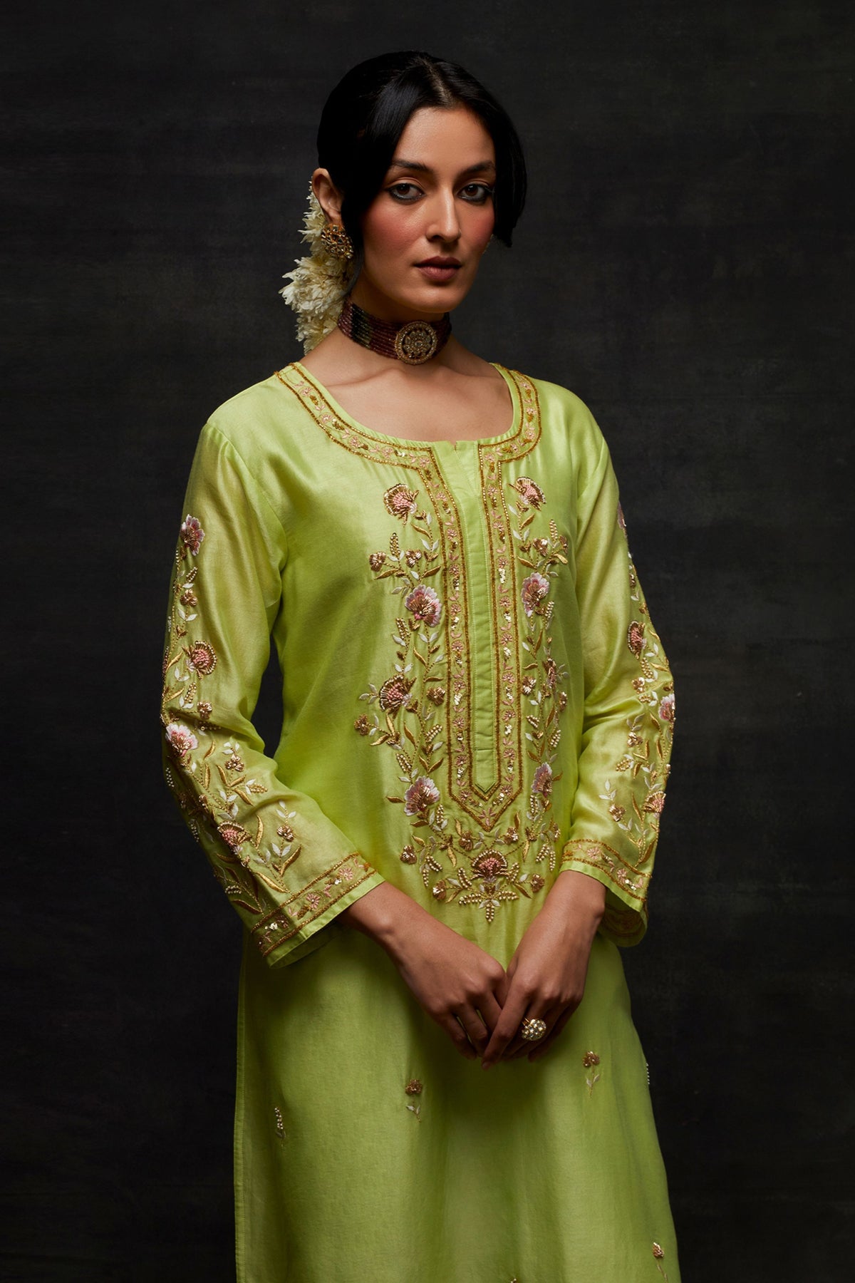 Green Placket Kurta Set