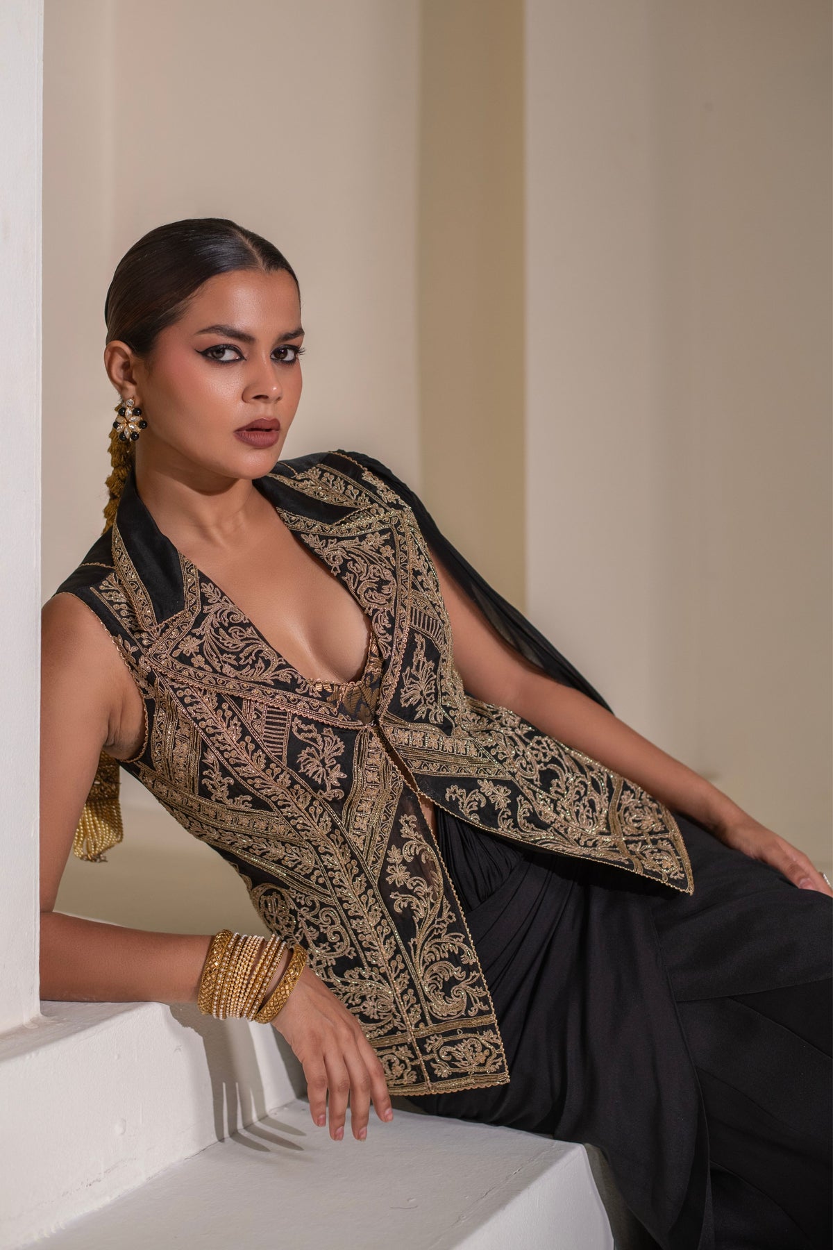 Black Jacket Saree