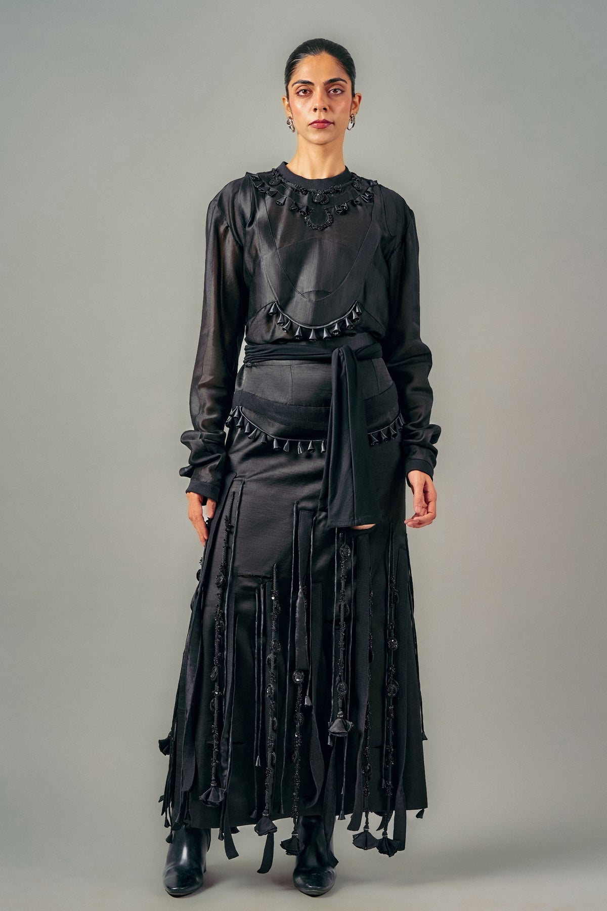 Patchwork Cut-Out Tassels Skirt Set