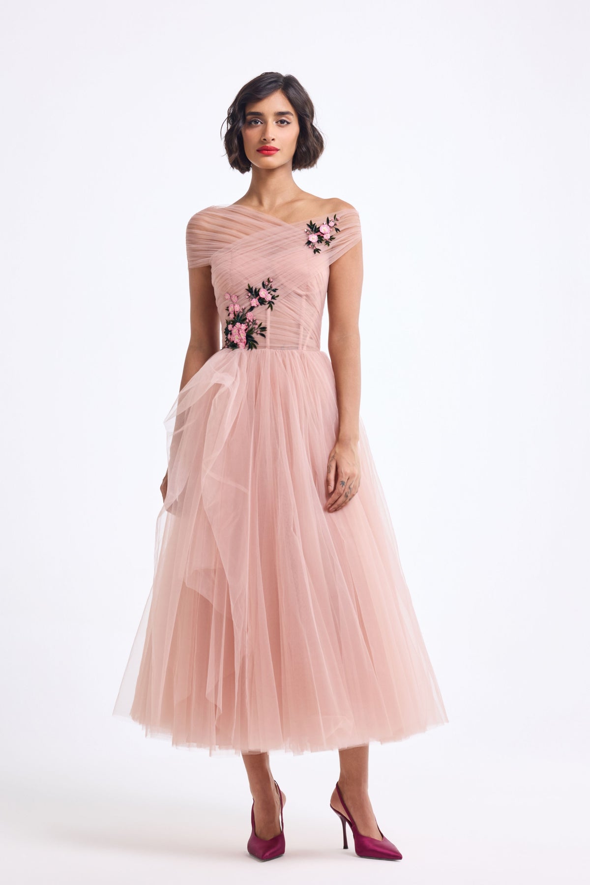 Off Shoulder Draped Midi Dress